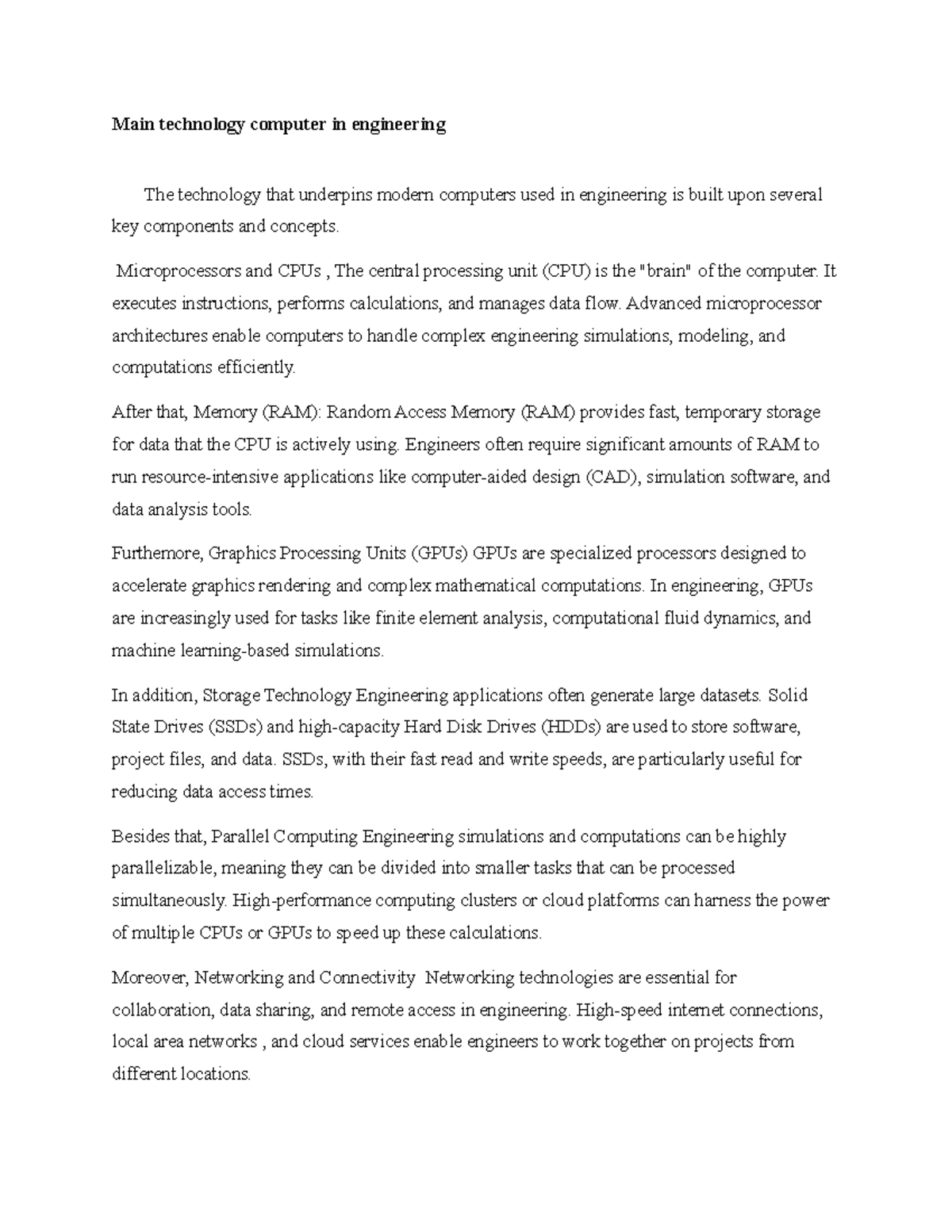 Main technology computer in engineering - Microprocessors and CPUs ...