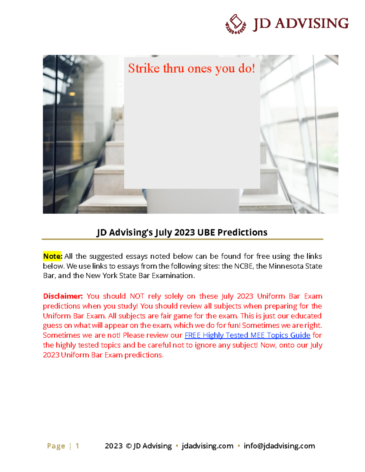 JDA Predictions JD Advising’s July 2023 UBE Predictions Note All the