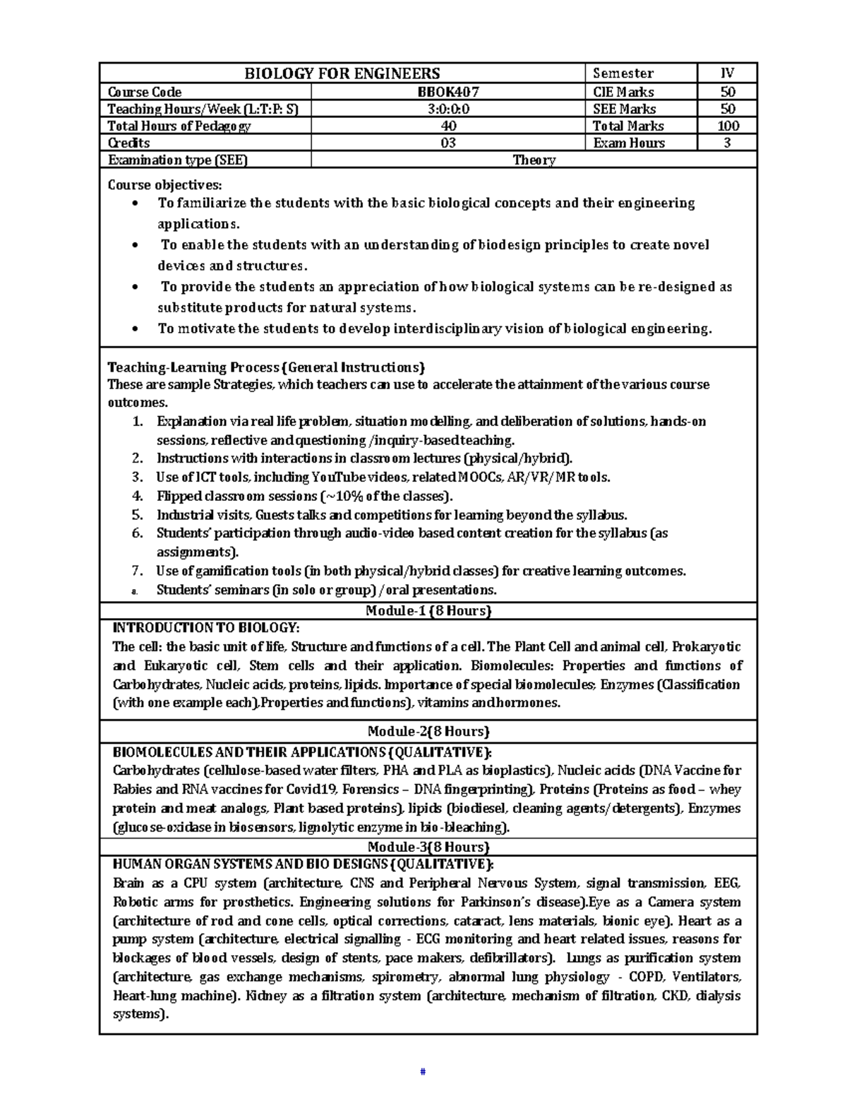 Bbok407 - Biology For Engineering - Common To All The Branches Except 