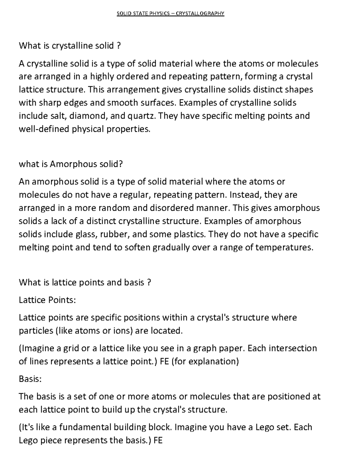 Physics Notes- Crystallography - SOLID STATE PHYSICS – CRYSTALLOGRAPHY ...