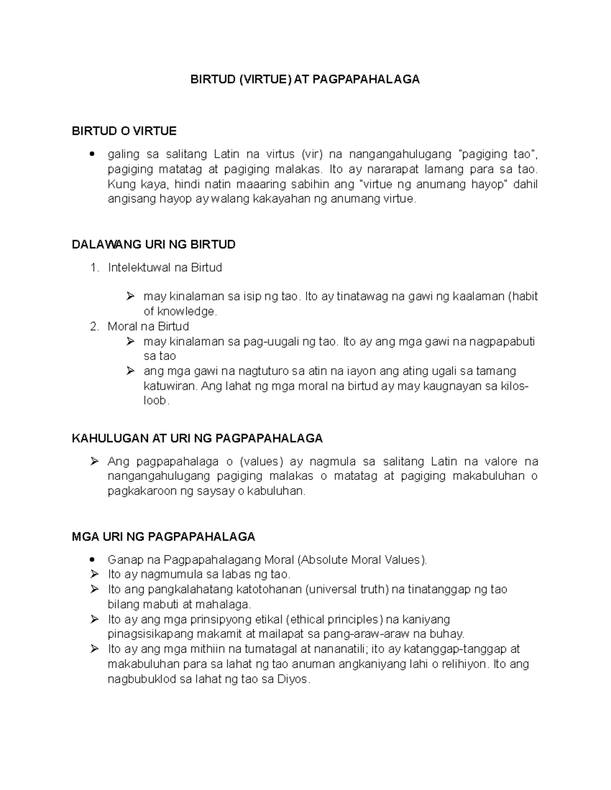 Birtud AT Pagpapahalaga - BIRTUD (VIRTUE) AT PAGPAPAHALAGA BIRTUD O ...