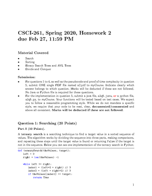 Homework 3 - HW 3 - CSCI-261, Spring 2020, Homework 3 Due March 19, 11: ...