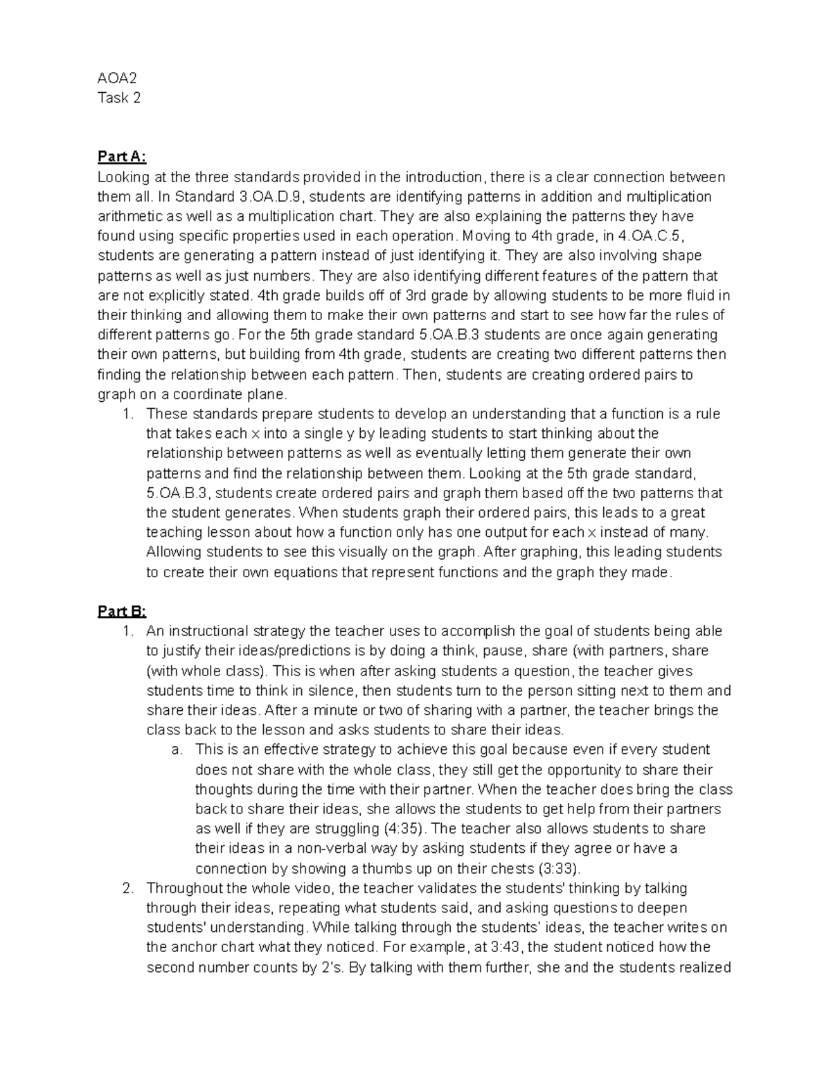 AOA2 - Task 2 pass - AOA Task 2 Part A: Looking at the three standards ...