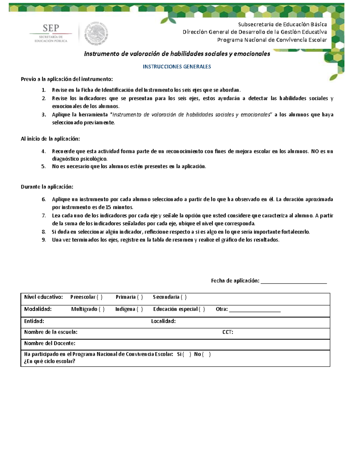 Instrumento De Valoracion De Habilidades Sociales Y Emocionales Subsecretaría De Educación 1131