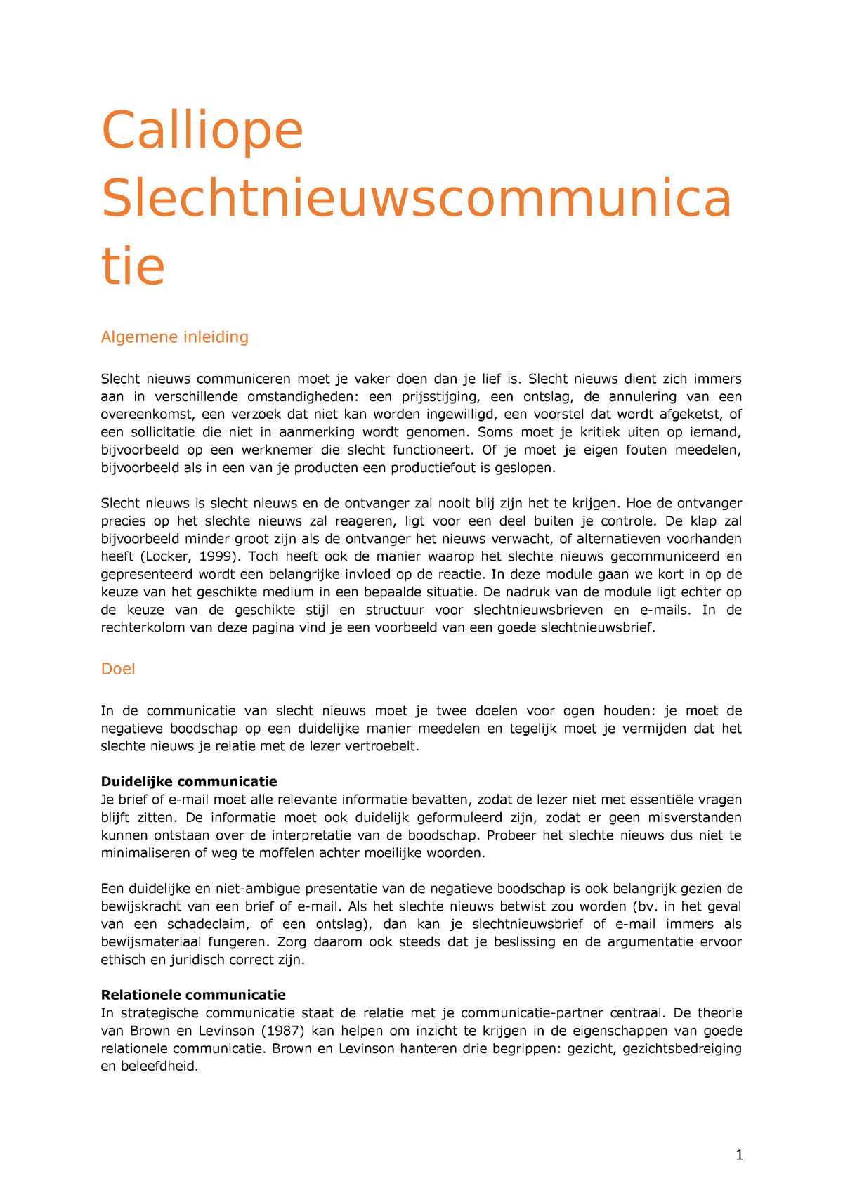 Calliope Slechtnieuwscommunicatie Calliope Slechtnieuwscommunica Tie Algemene Inleiding Slecht Studocu