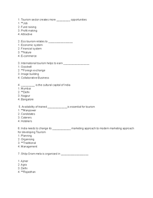 MCQ Question Of Tourism Management - _________ Is A Very Powerful Pull ...