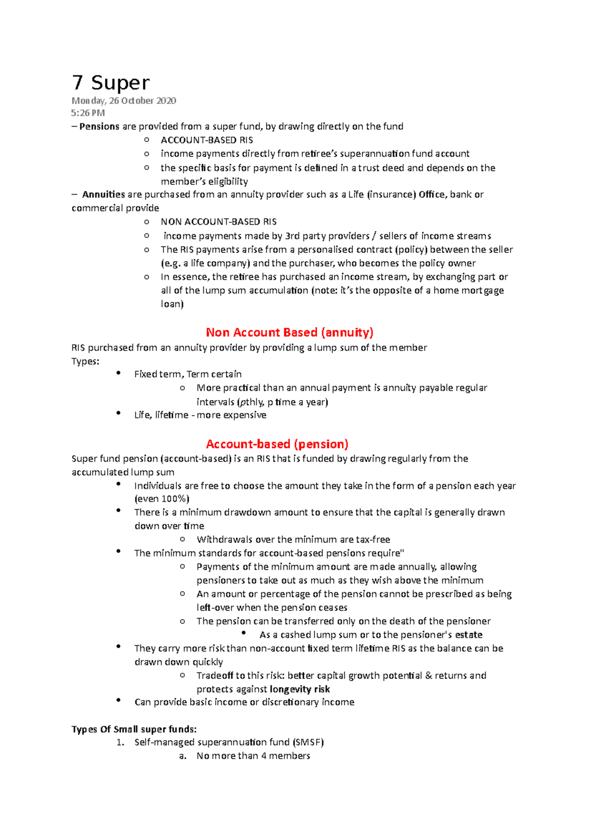 Superannuation - Brief notes for lectures 7 - 7 Super Monday, 26 ...