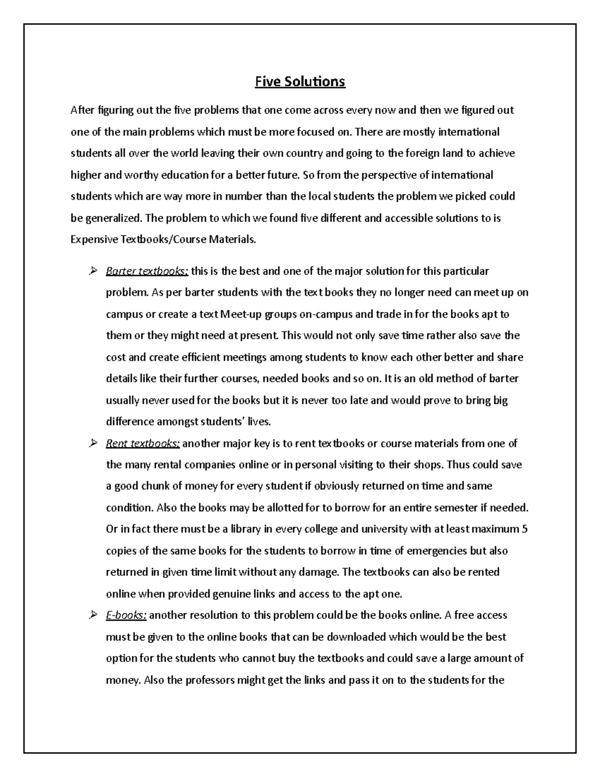 Five Solutions - Grade: A+ - Five Solutions After figuring out the five ...