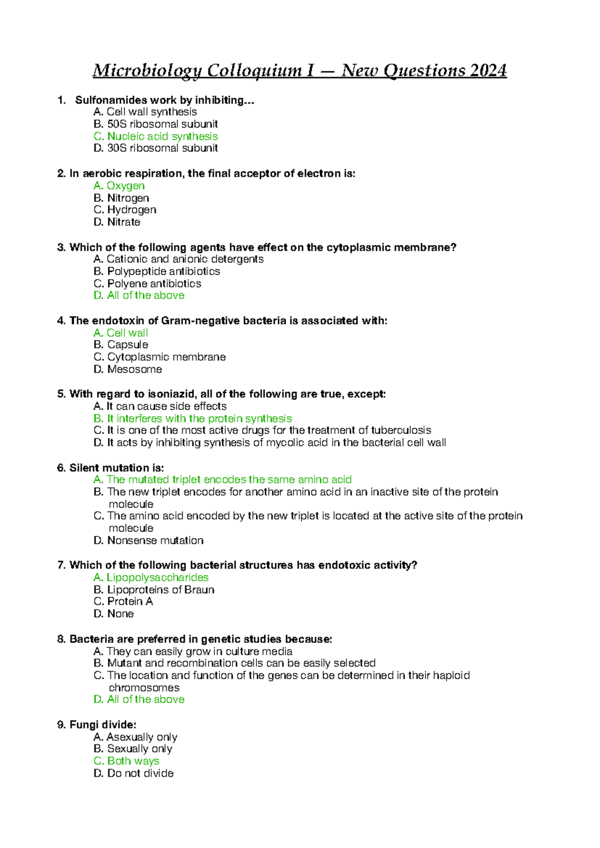 Microbiology Colloqium I new old questions 2024 - Microbiology ...