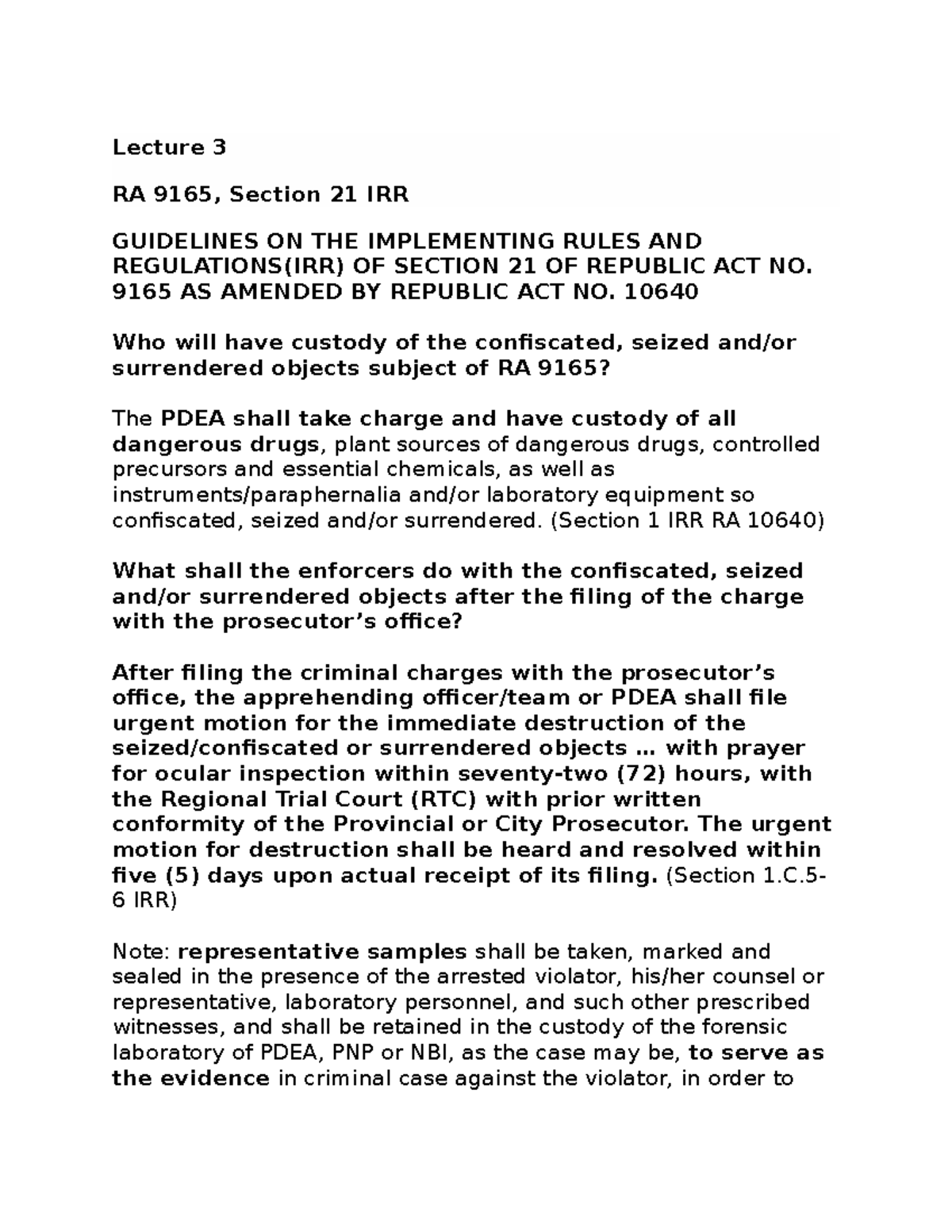 Lecture-3-1 - Criminal Law Lecture Notes - Lecture 3 RA 9165, Section ...