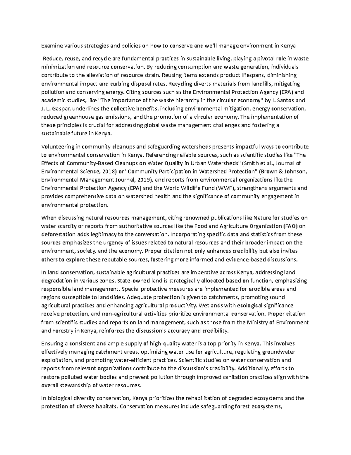 Emp 411 - Examine various strategies and policies on how to conserve ...