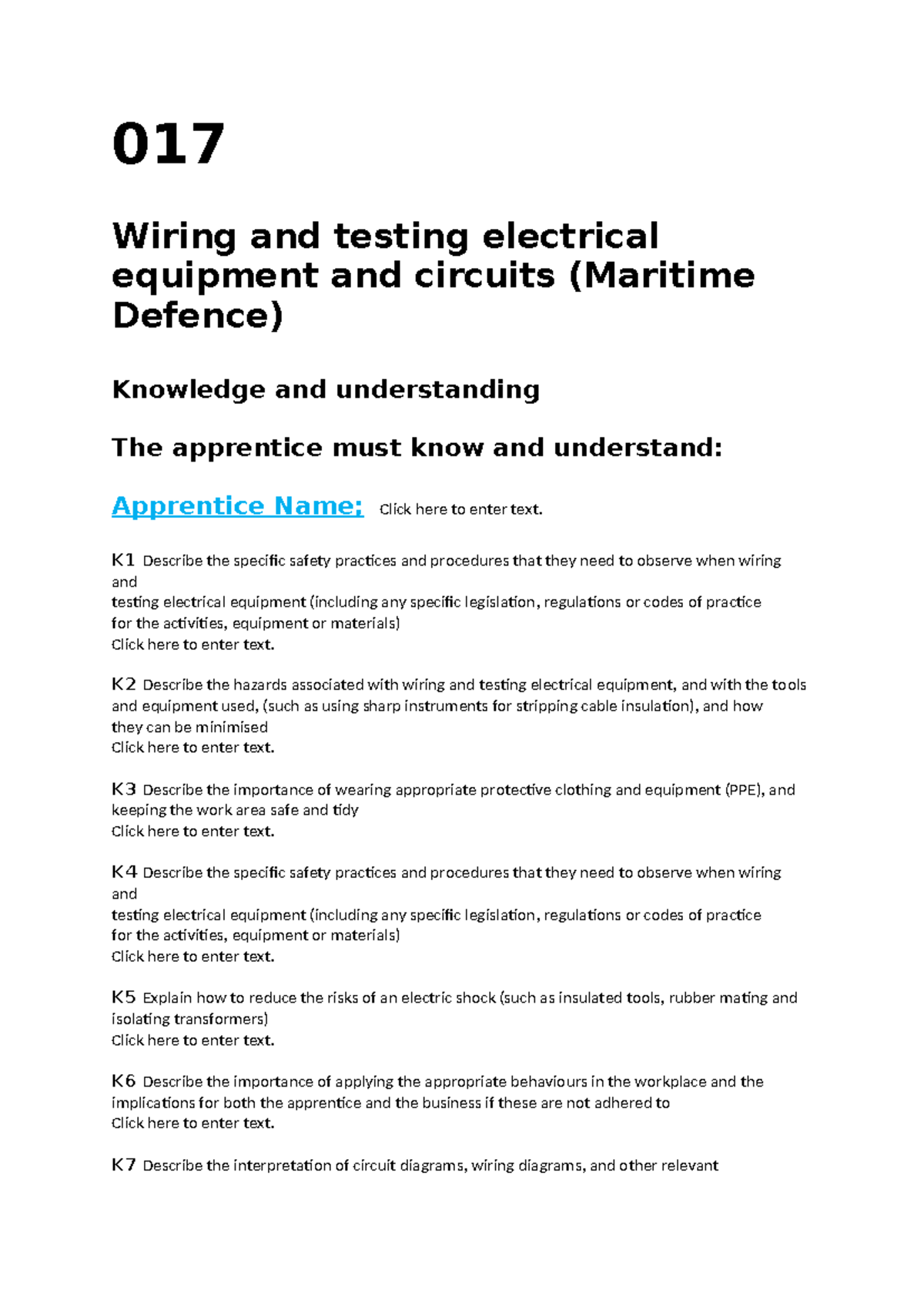 Knowledge Questions 017 017 Wiring and testing electrical equipment