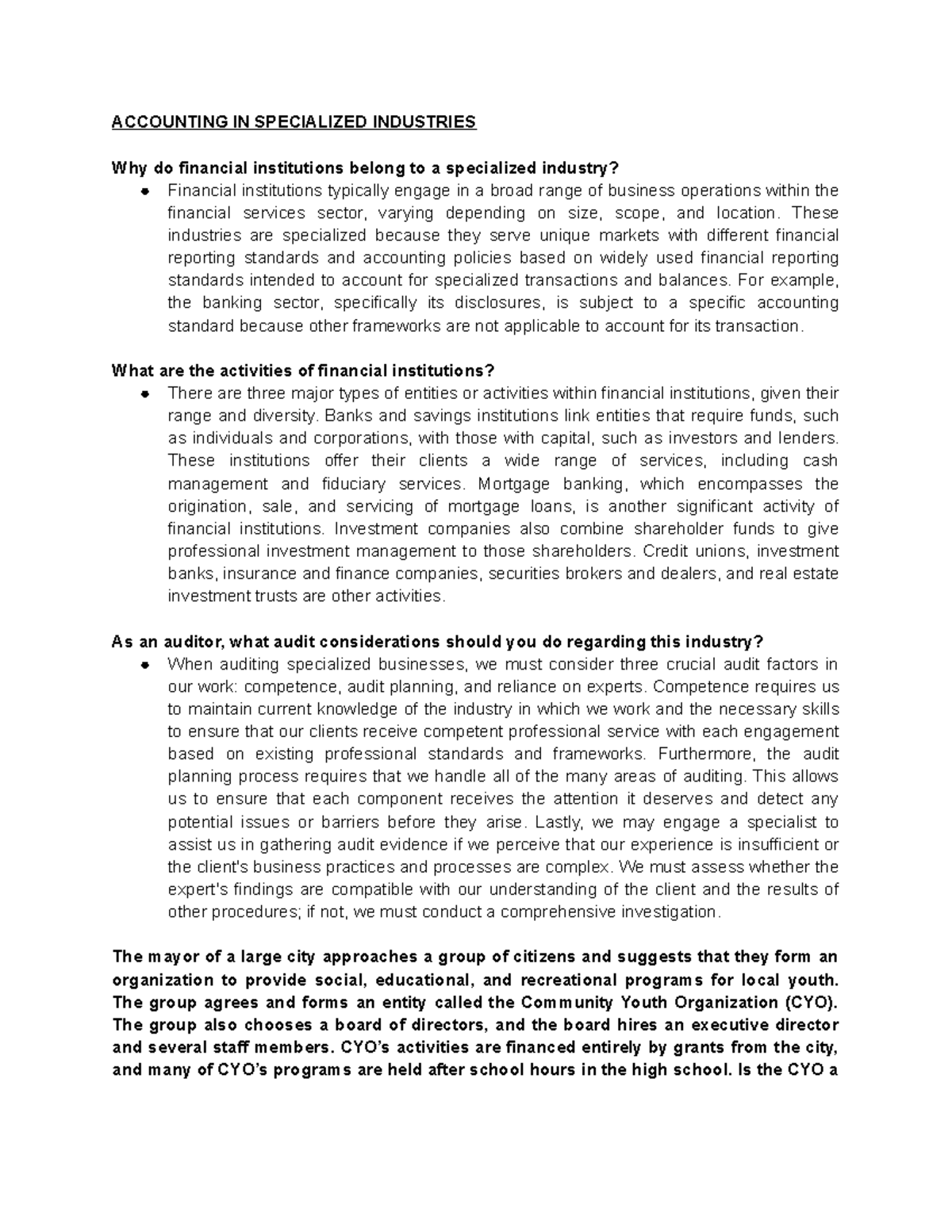 Specialized Industry Case Study ACCOUNTING IN SPECIALIZED