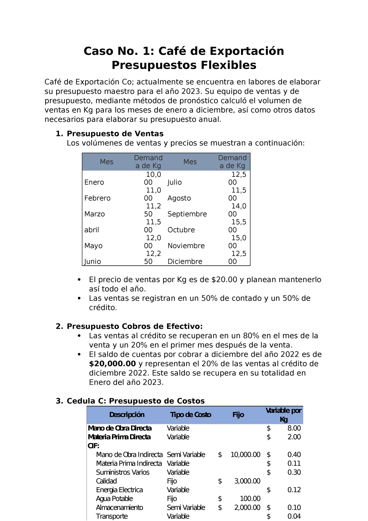 Copia De Ejercicios De Presupuesto Maestro No. 2 PV (1) - Caso No. 1 ...