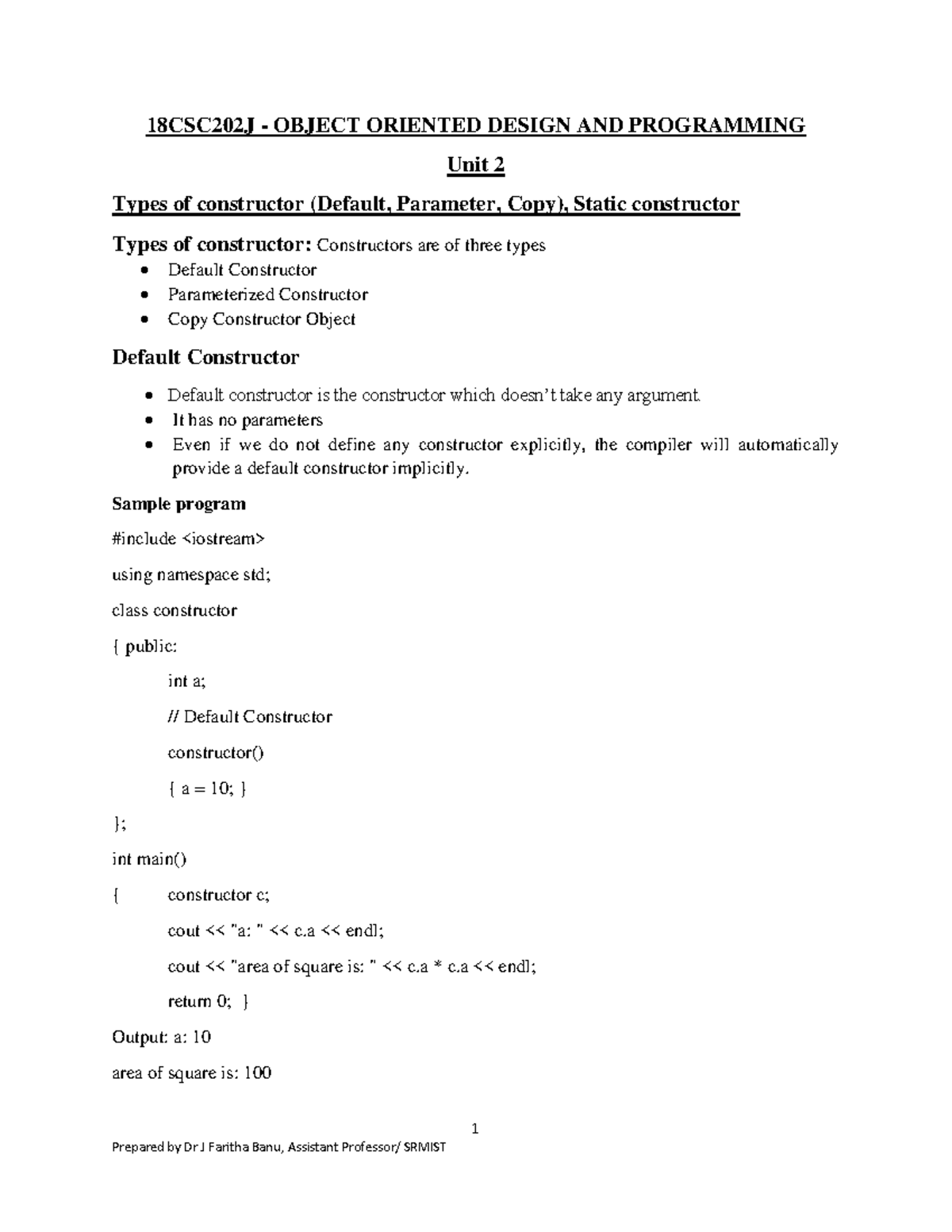 Unit 2 notes for reference - 18CSC202J - OBJECT ORIENTED DESIGN AND ...