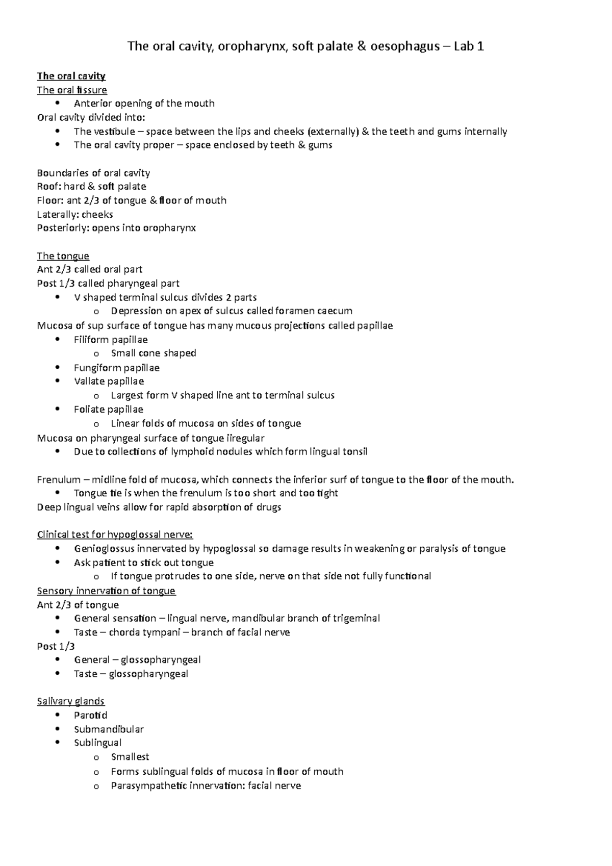 Lab 1, anatomy Kathy Quane - The oral cavity, oropharynx, soft palate ...