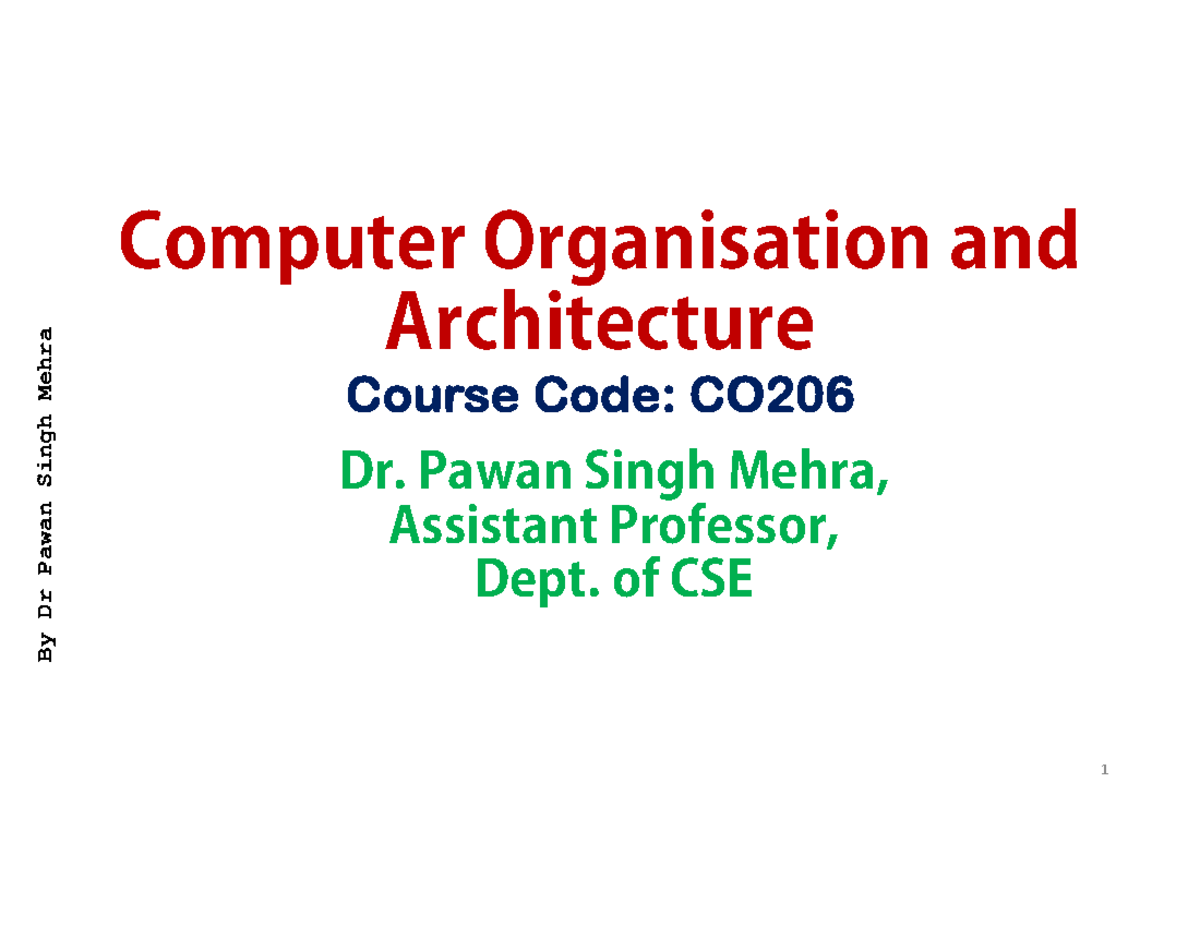 CSA SE Chapter 1 PPT - Computer Organisation and Architecture Course ...