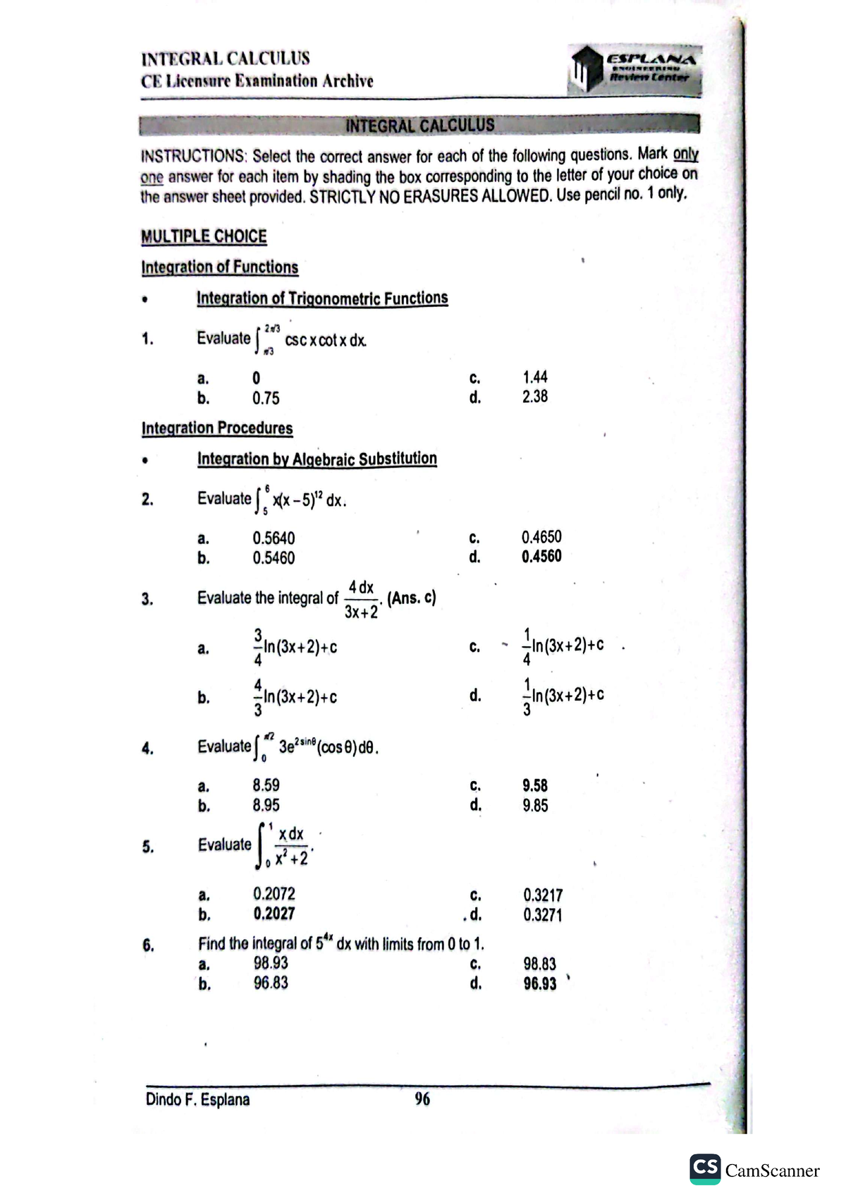 07 Integral Calculus. CELE ARCHIVE - ESPLANA - BS Civil Engineering ...