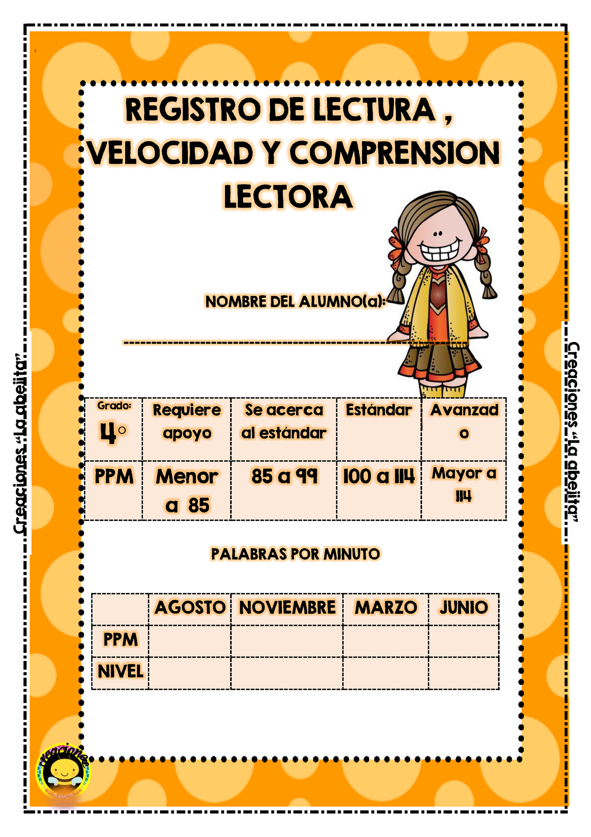 Grado Registro De Lectura Y Comprensi N Lectora Registro De Lectura Velocidad Y