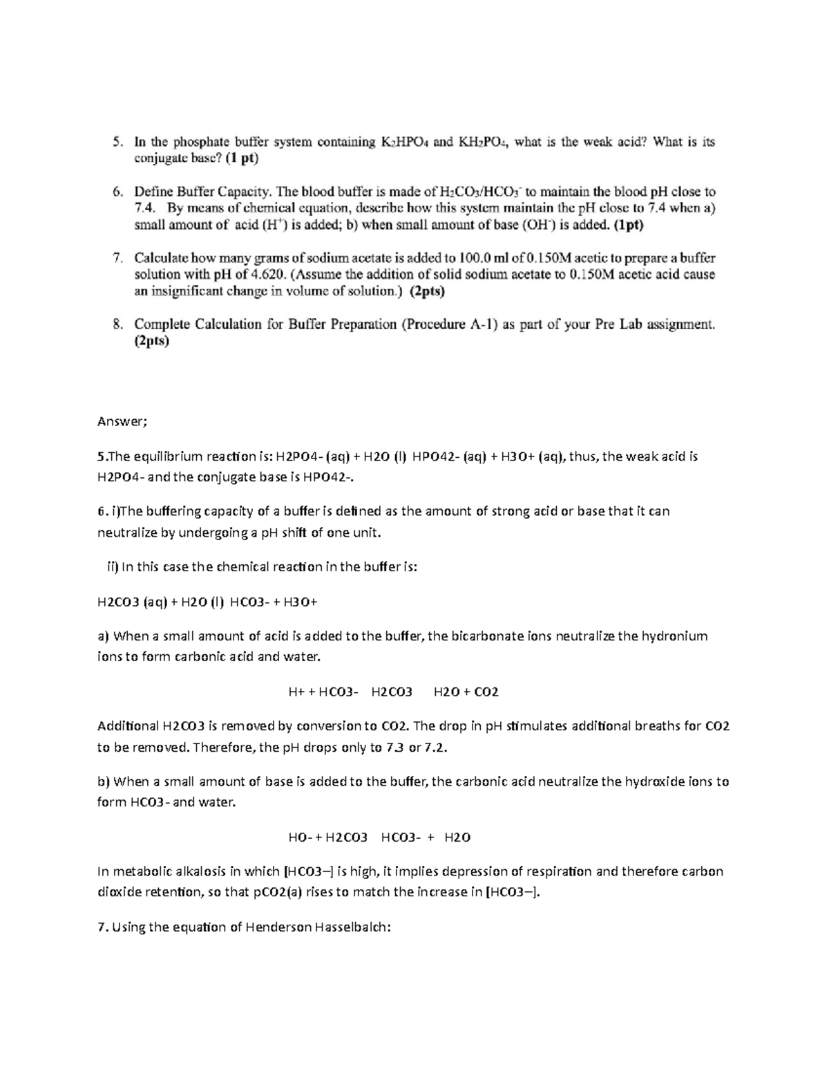 Buffer capacity practice material for chemistry Answer; 5