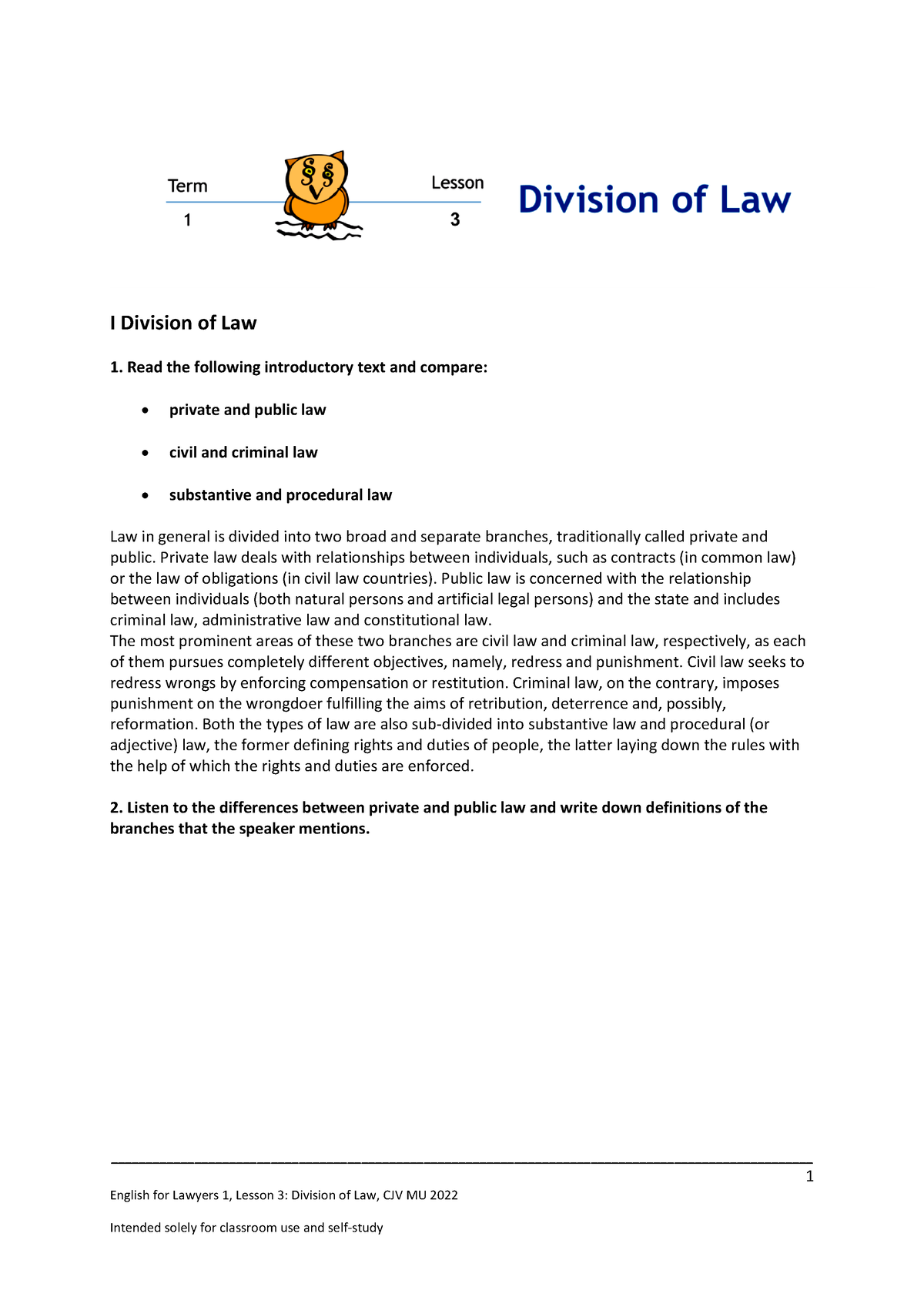 division of law assignment