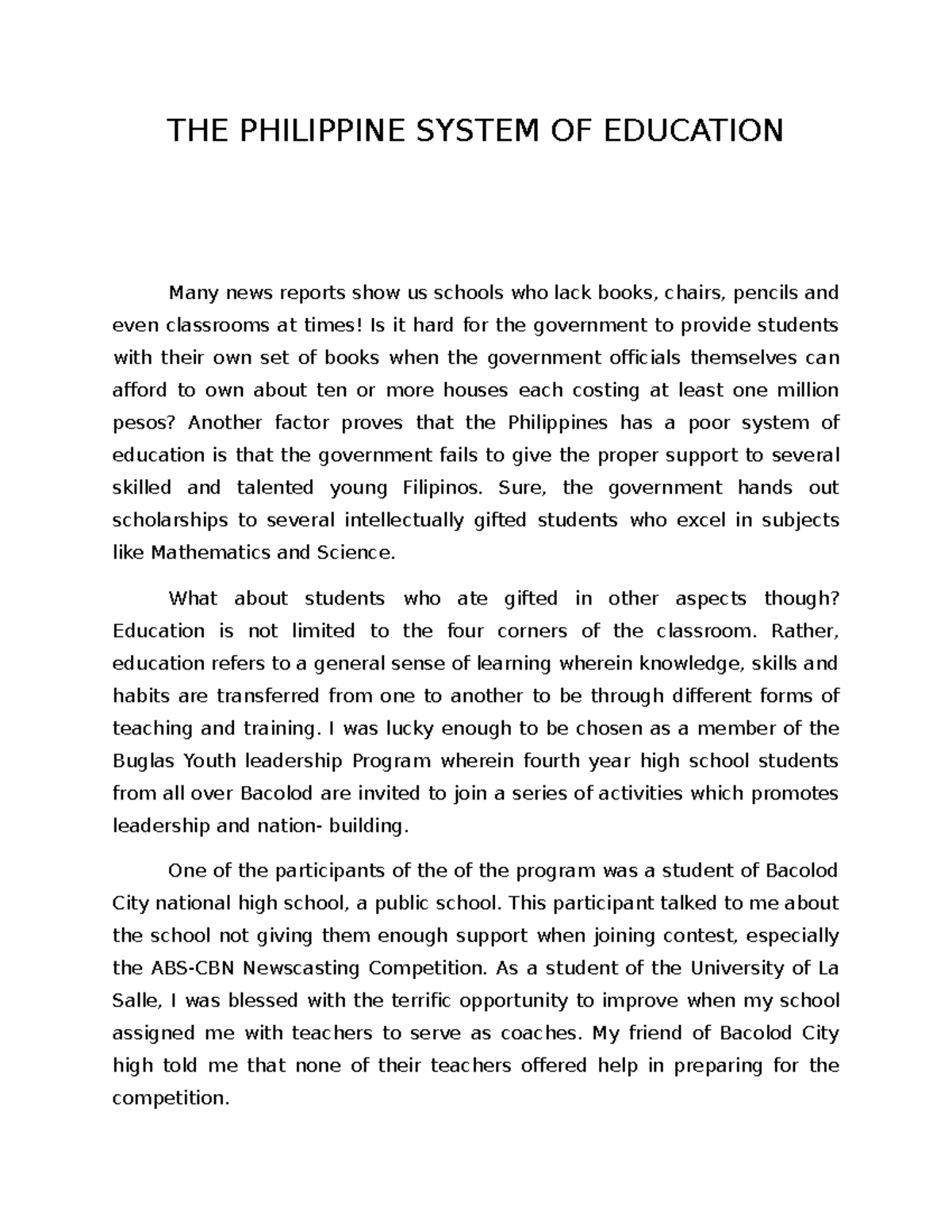 Position Paper( Irving) - THE PHILIPPINE SYSTEM OF EDUCATION Many news ...