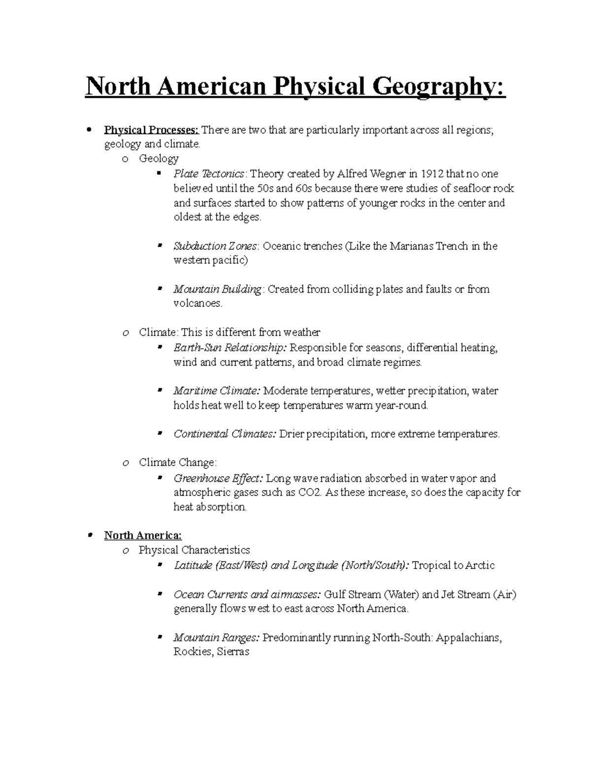 1.) North American Physical Geography North American Physical