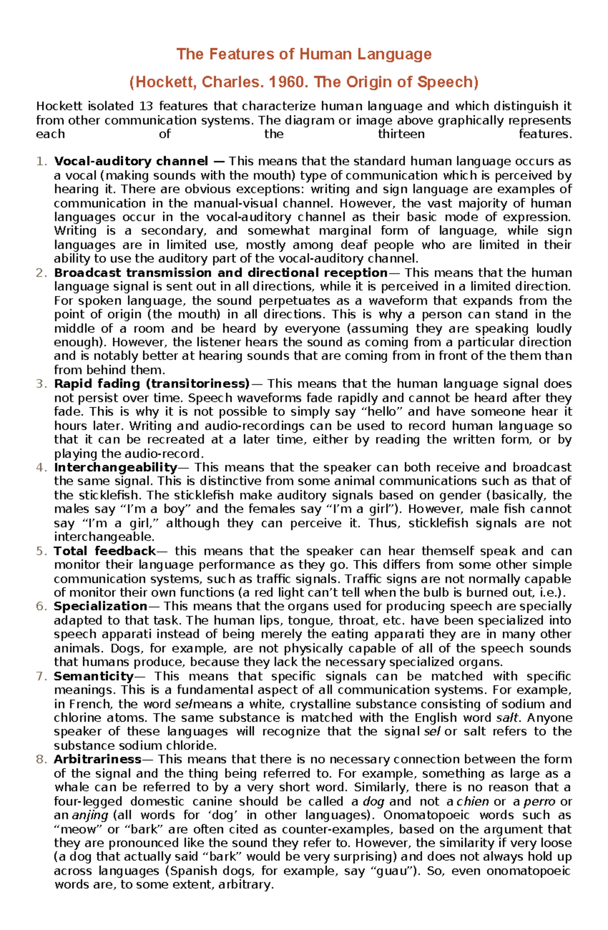 The Features of Human Language - The Features of Human Language ...