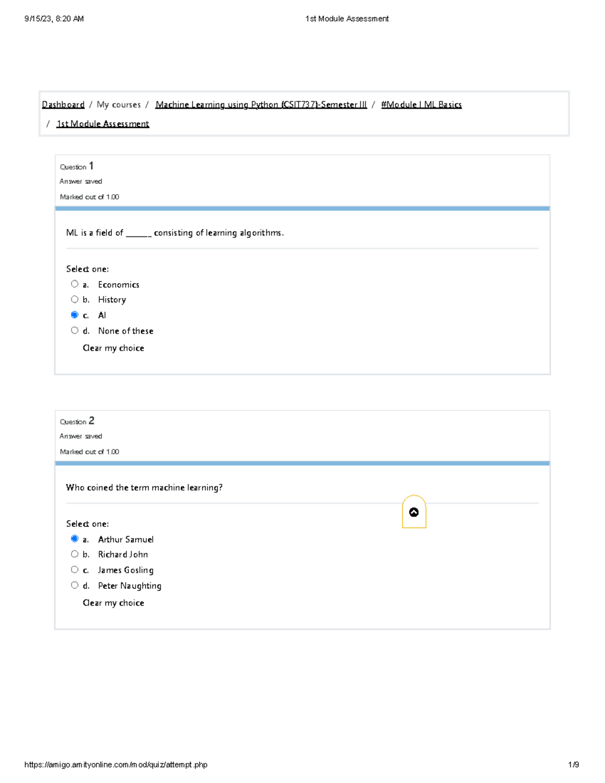 1st Module Assessment(28 Marks) Machine Learning using Python (CSIT737 ...