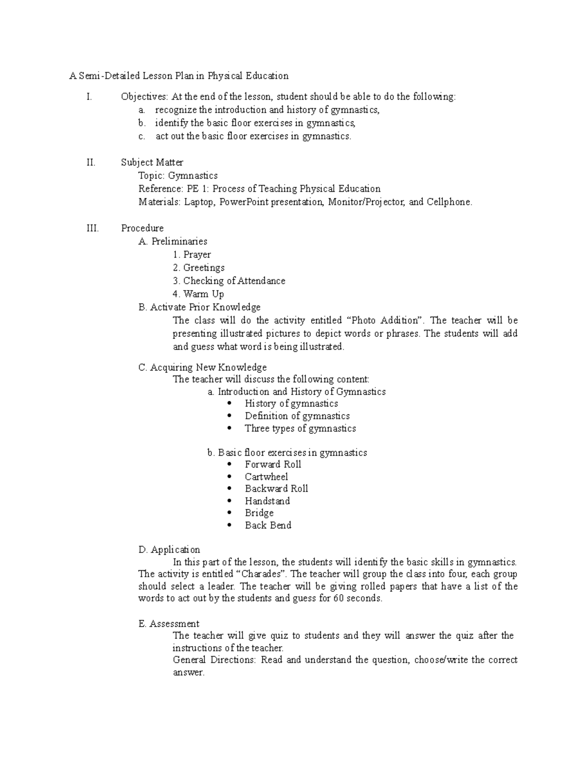 LP - Lesson Plan for the course - A Semi-Detailed Lesson Plan in ...