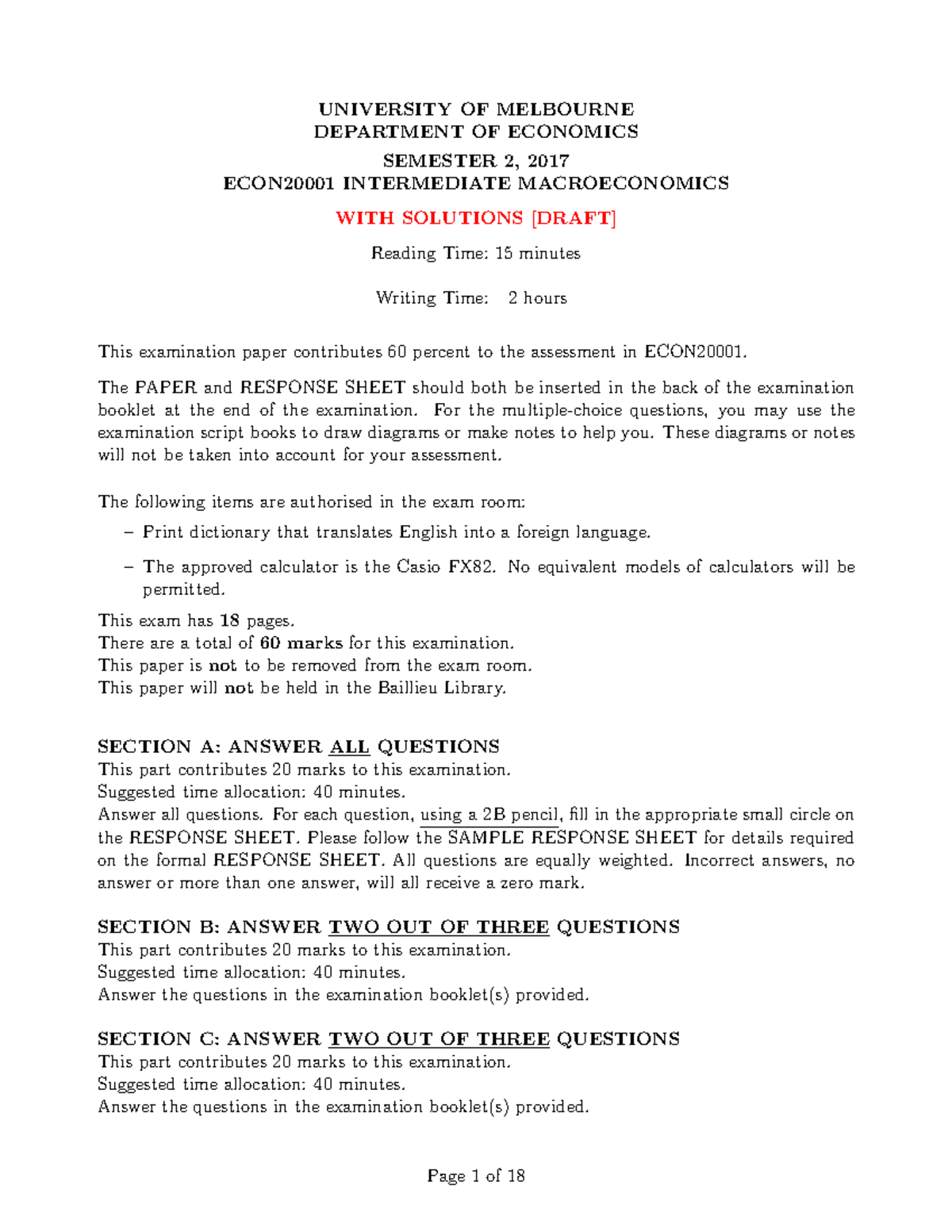 2000 1 Finalexam 2017 Solution - UNIVERSITY OF MELBOURNE DEPARTMENT OF ...