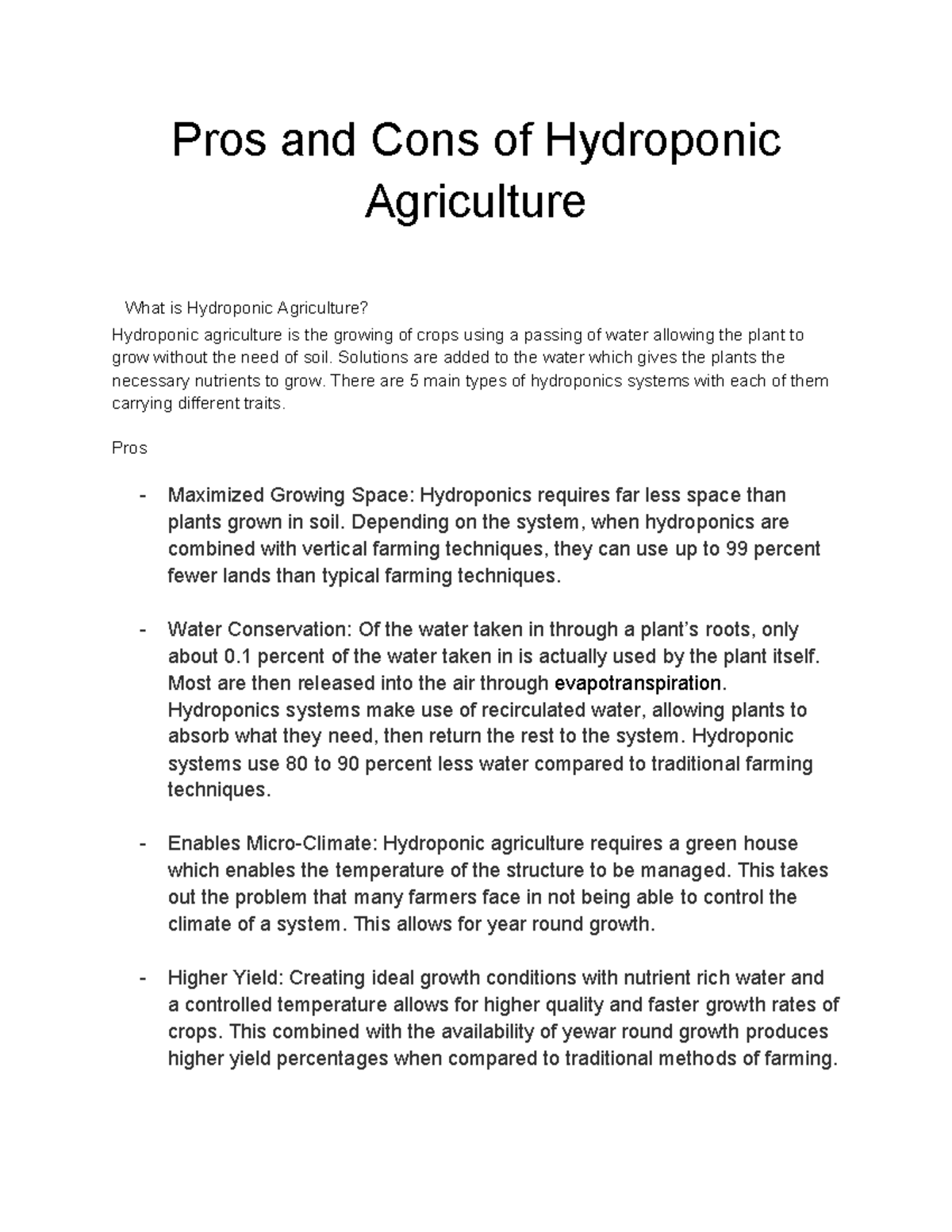 Pros and Cons of Hydroponic Agriculture - Pros and Cons of Hydroponic