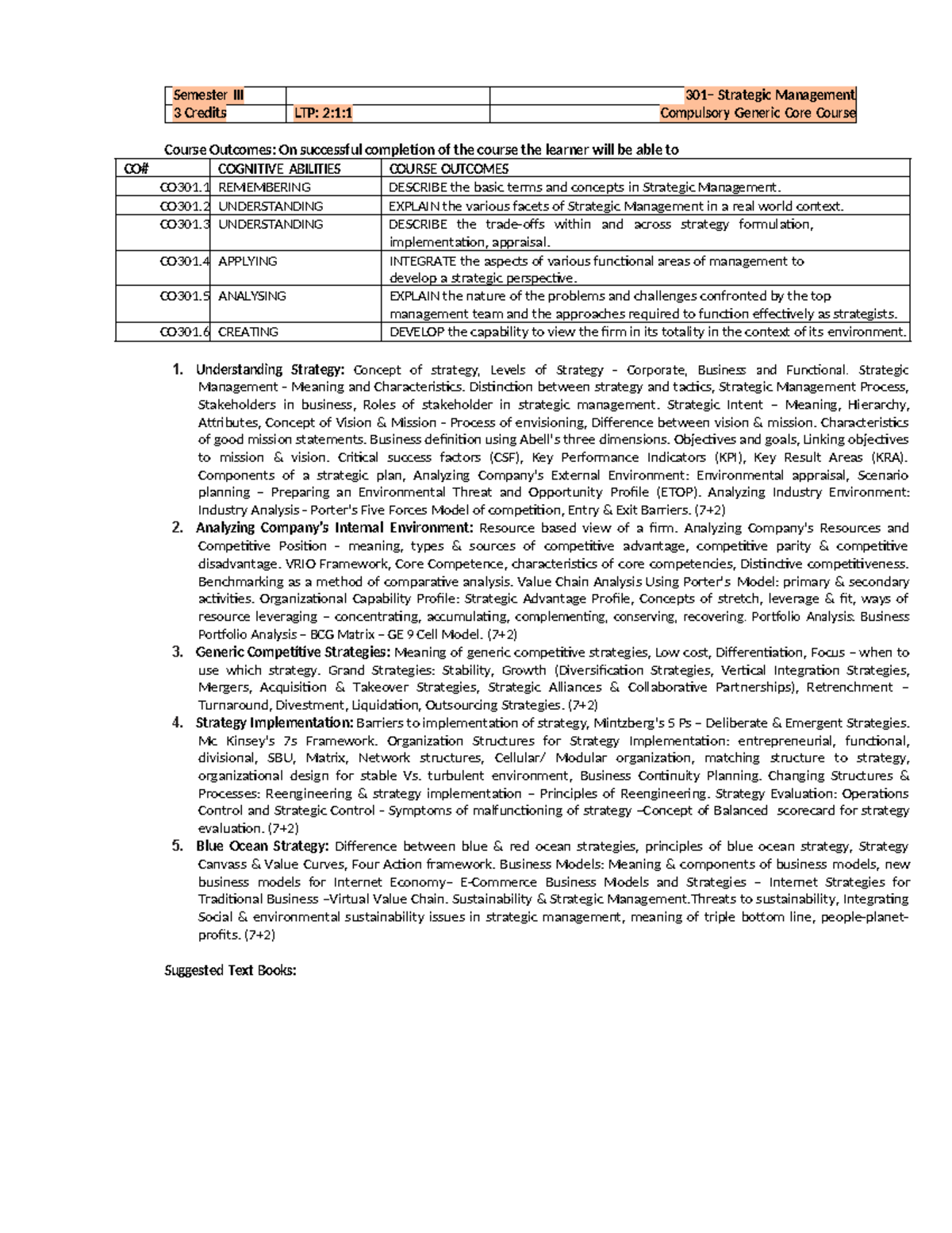 Converted MBA Syllabus - Semester III 301– Strategic Management 3 ...