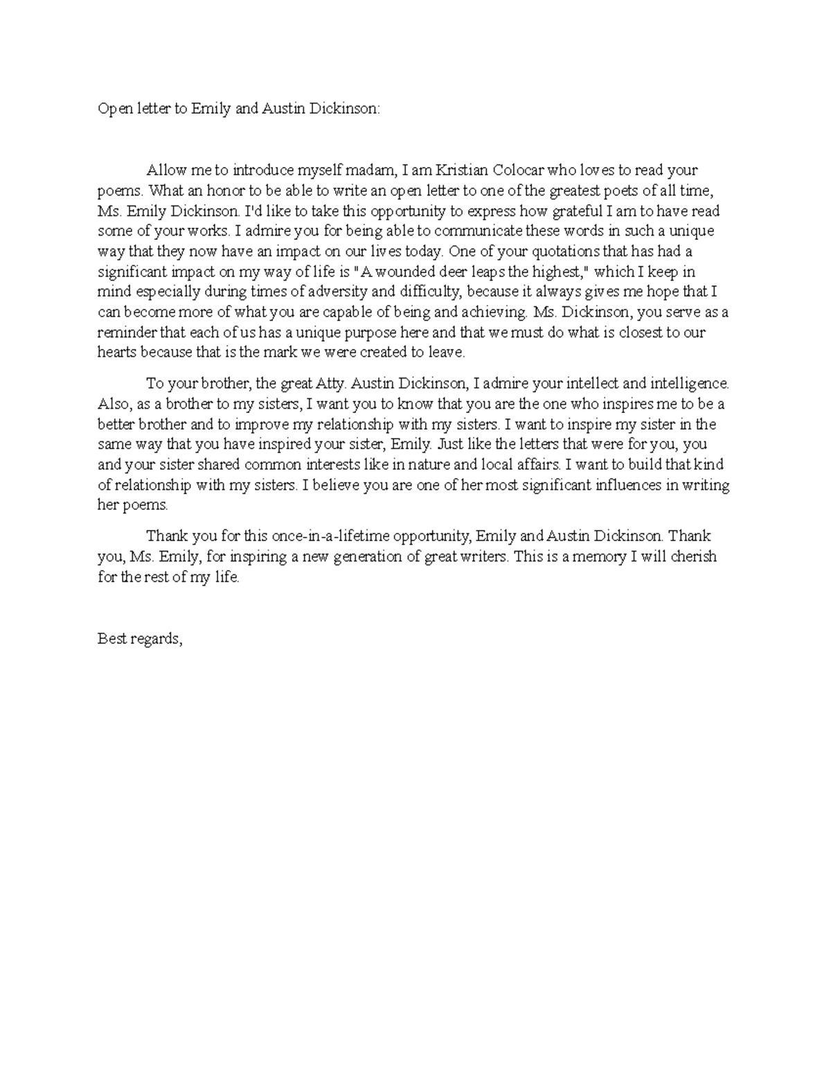 Open letter - What an honor to be able to write an open letter to one ...