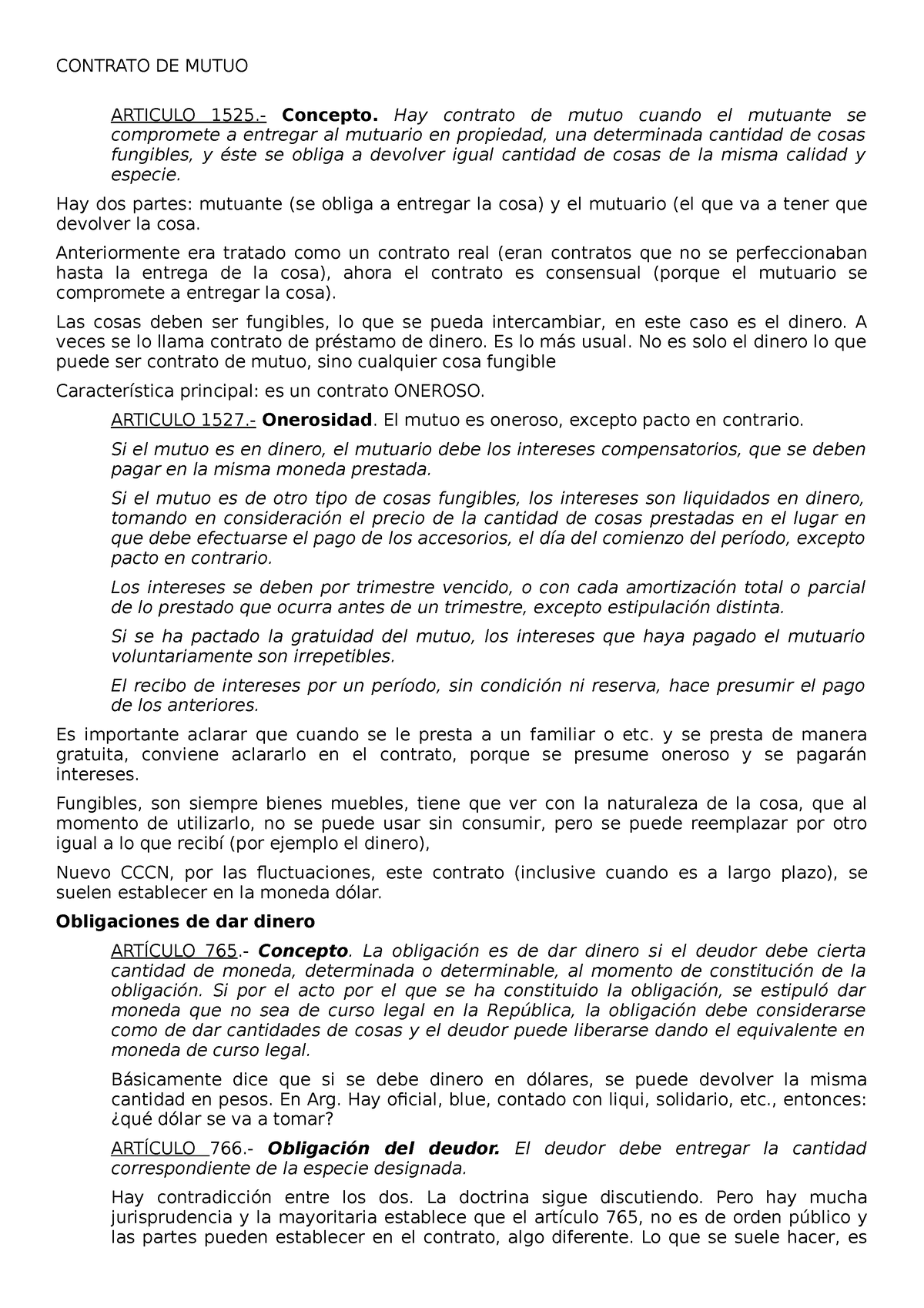 Contrato De Mutuo Contrato De Mutuo Articulo 1525 Concepto Hay Contrato De Mutuo Cuando El 3366