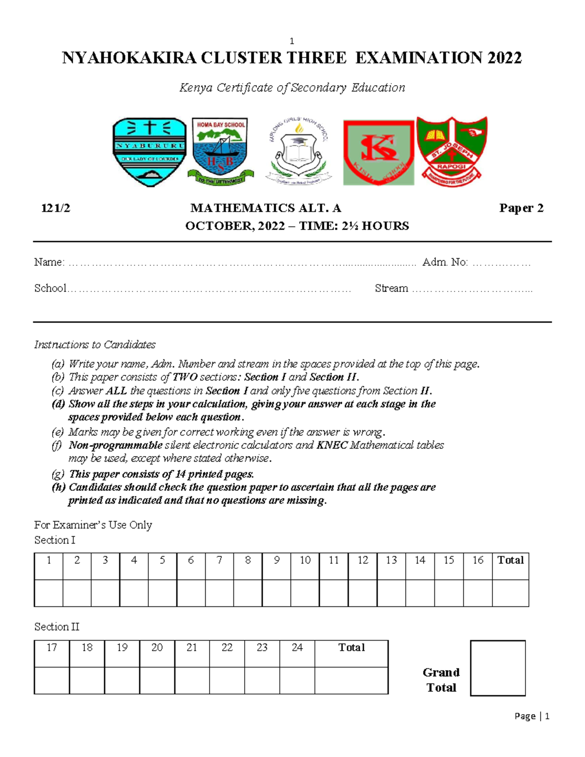 Mathpp 2 - Very good math paper - NYAHOKAKIRA CLUSTER THREE EXAMINATION ...