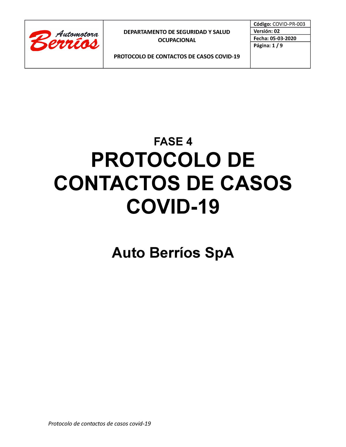 Protocolo Contingencia Covid-19 - ####### DEPARTAMENTO DE SEGURIDAD Y ...