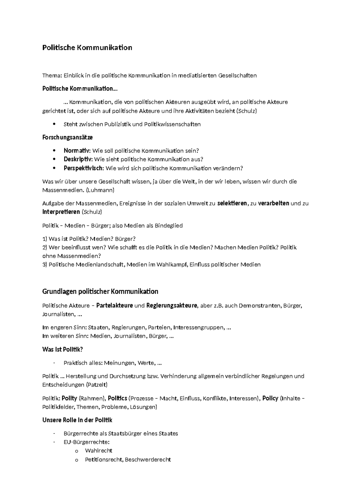 Polko - Zusammenfassung Politische Kommunikation - Politische
