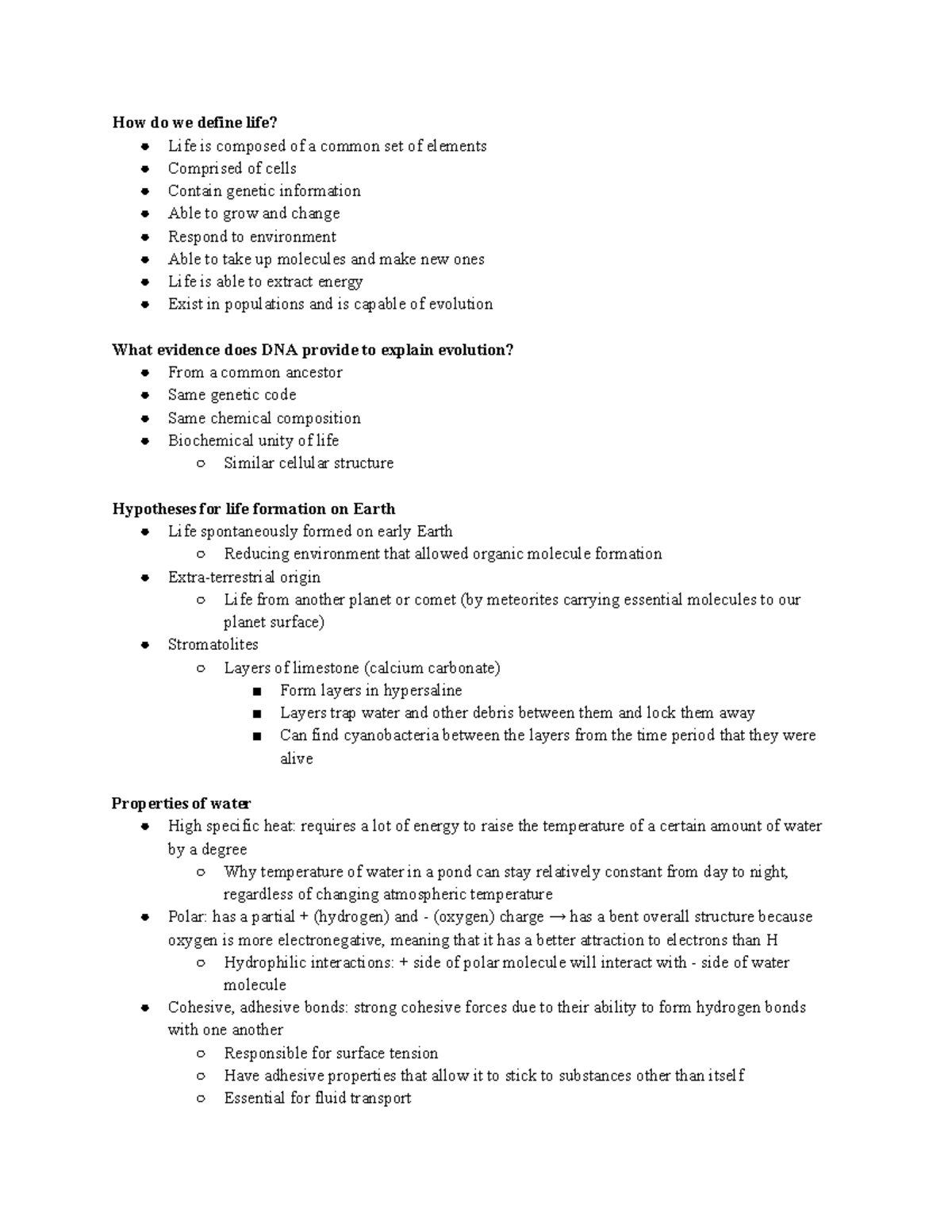 Biology Notes - How do we define life? Life is composed of a common set ...