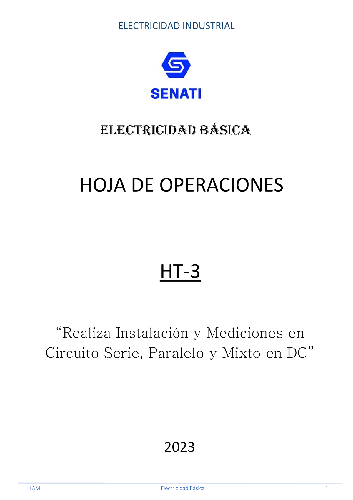 HT - Semana 03 - ELECTRICIDAD INDUSTRIAL ELECTRICIDAD B¡SICA HOJA DE ...