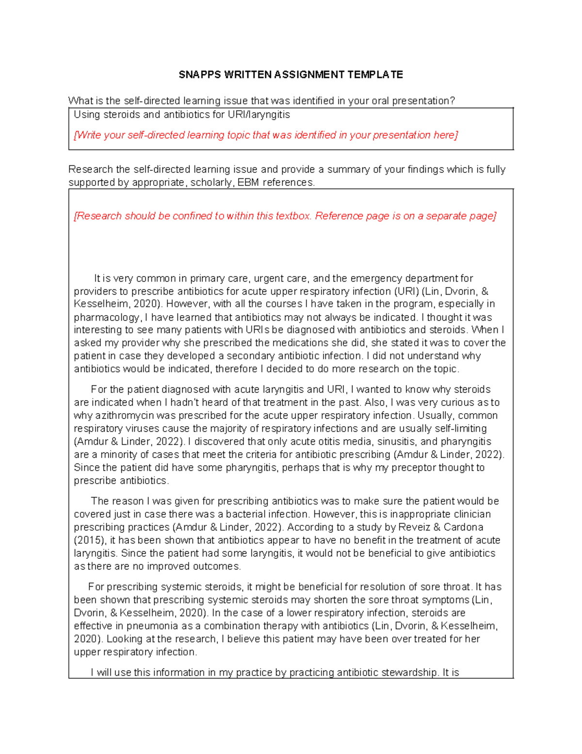 SNAPPS Written Assignment on Antibiotic Stewardship in FNP NR511 ...