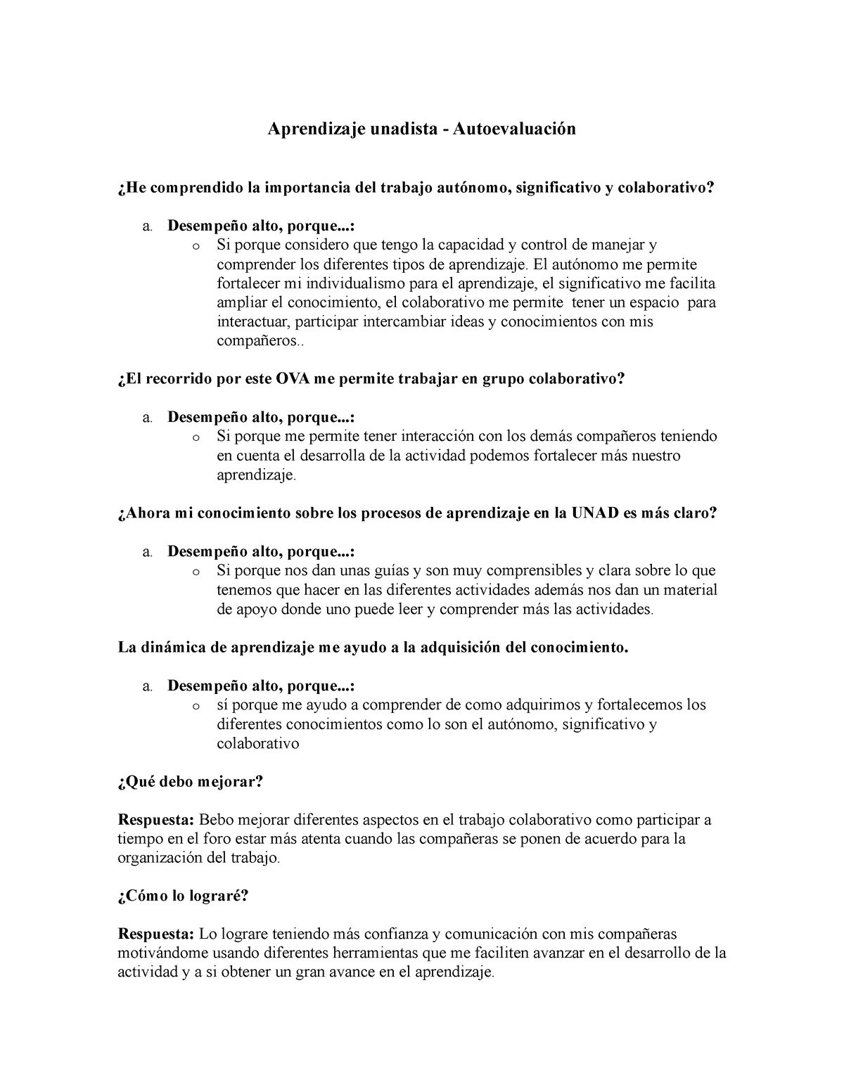 Aprendizaje Unadista - Autoevaluaciónes - Aprendizaje Unadista ...