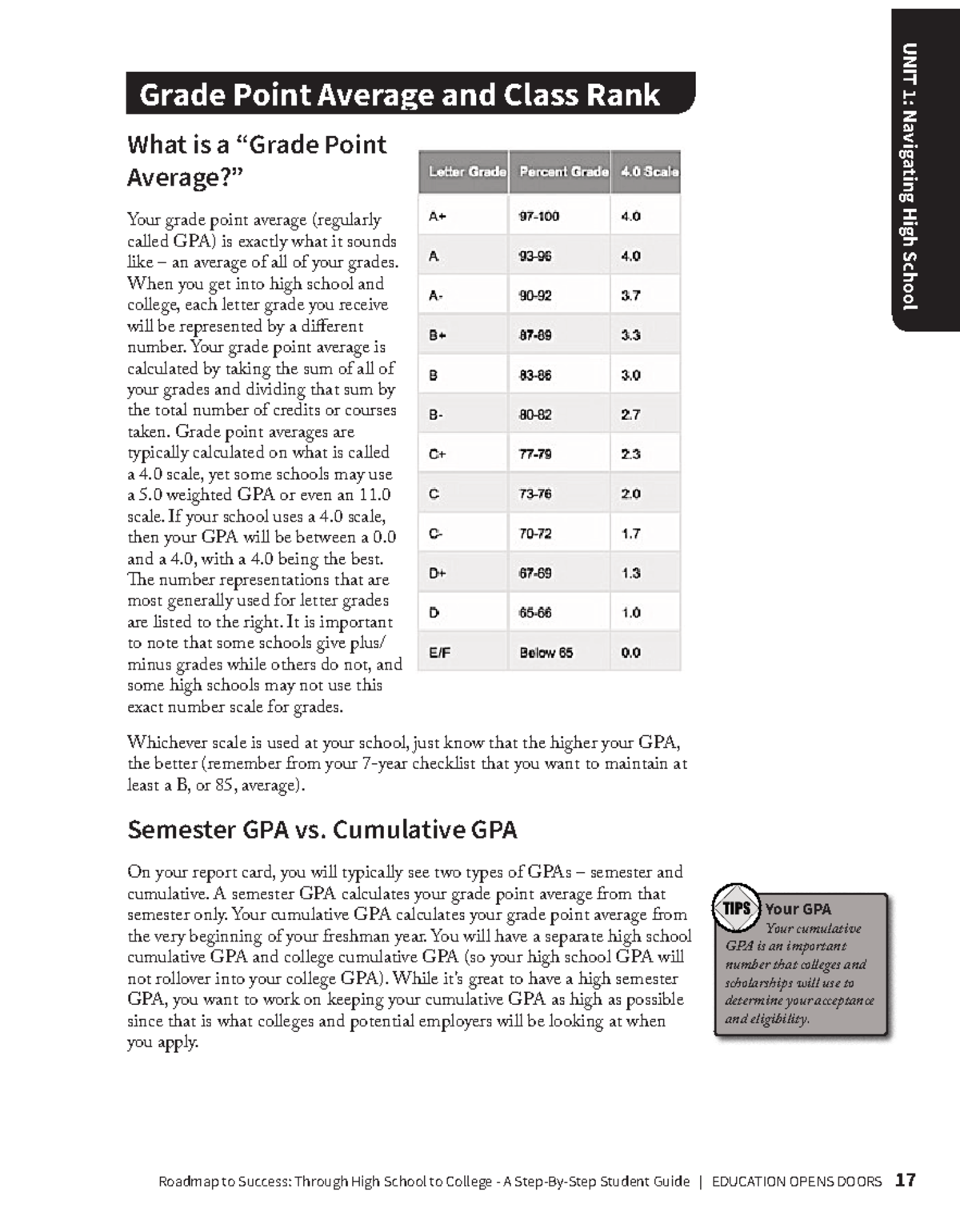 CalculatingGPA GPA Roadmap to Success Through High School to College A StepByStep