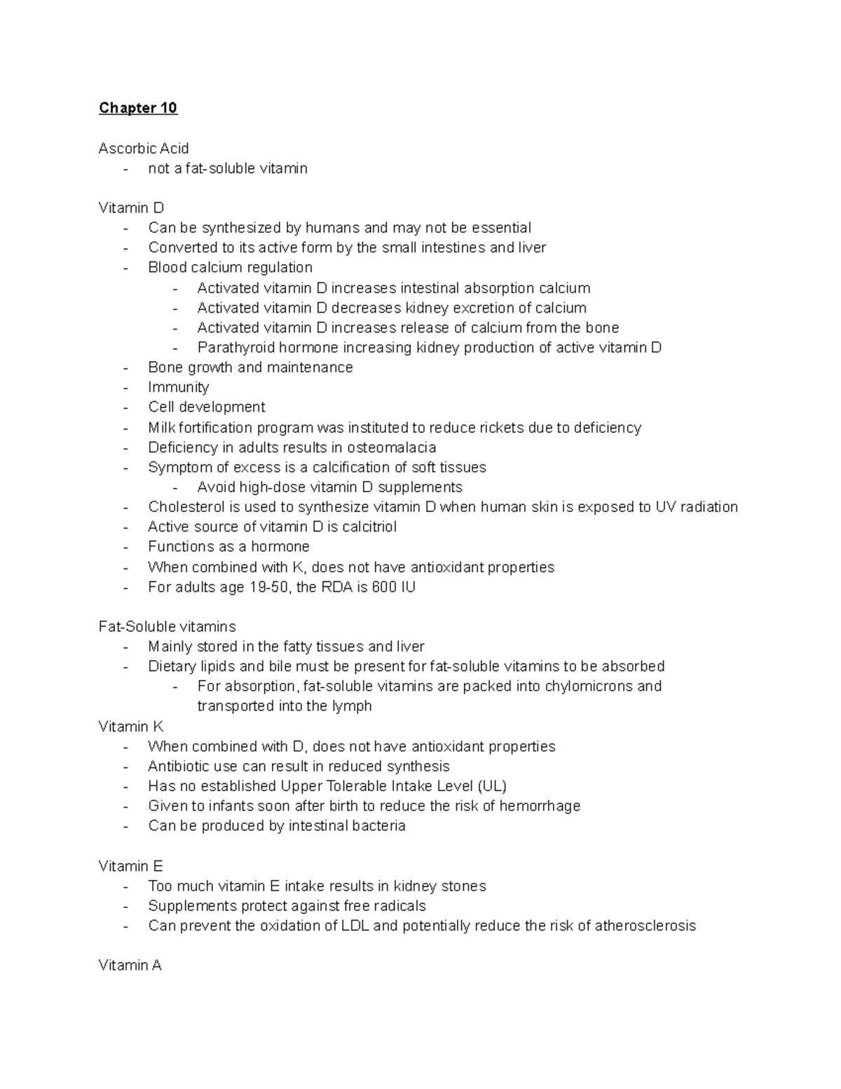 Test guide nutrition and diabetes test Chapter 10 Ascorbic Acid