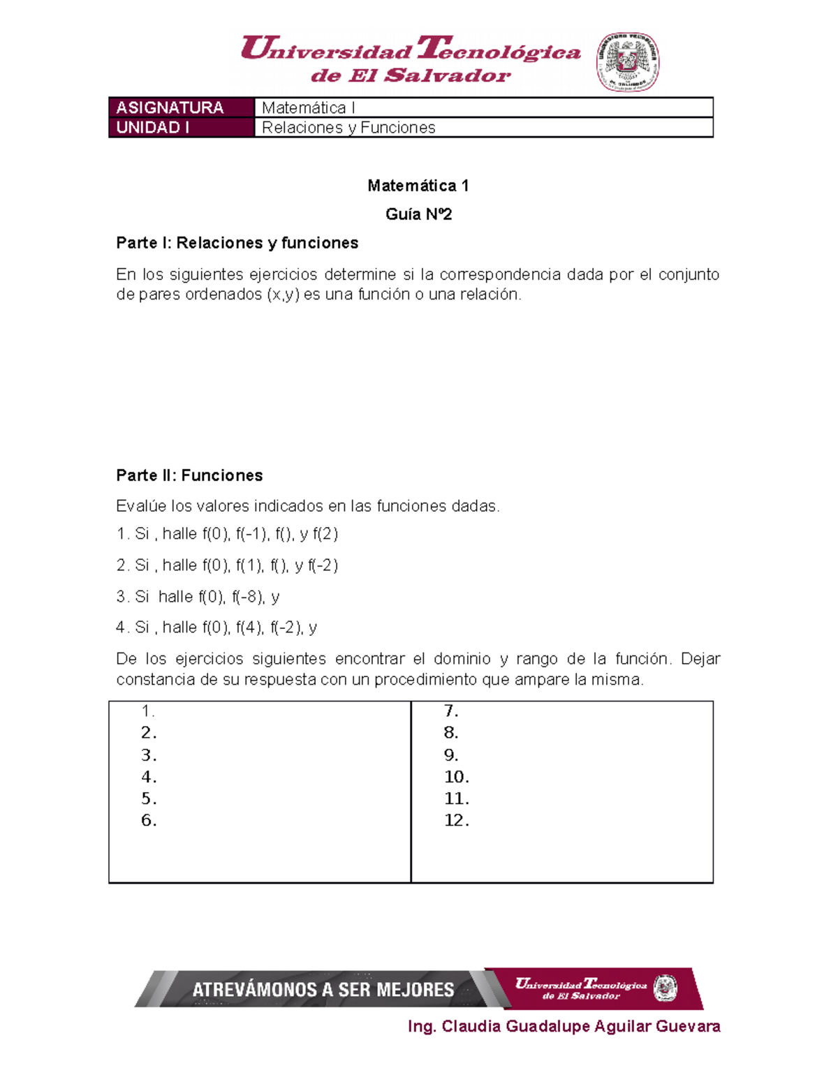 Guía Nº2 Matemática 1 Ejercicios De Prácticas - ASIGNATURA Matemática I ...