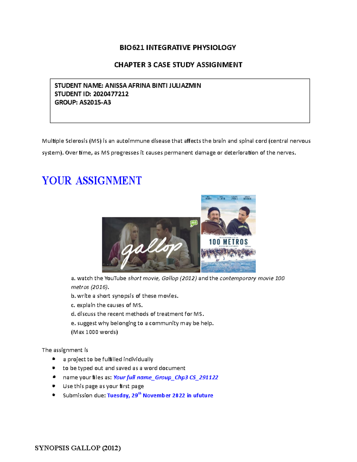 BIO621 Chapter 3 Case study - BIO621 INTEGRATIVE PHYSIOLOGY CHAPTER 3 ...