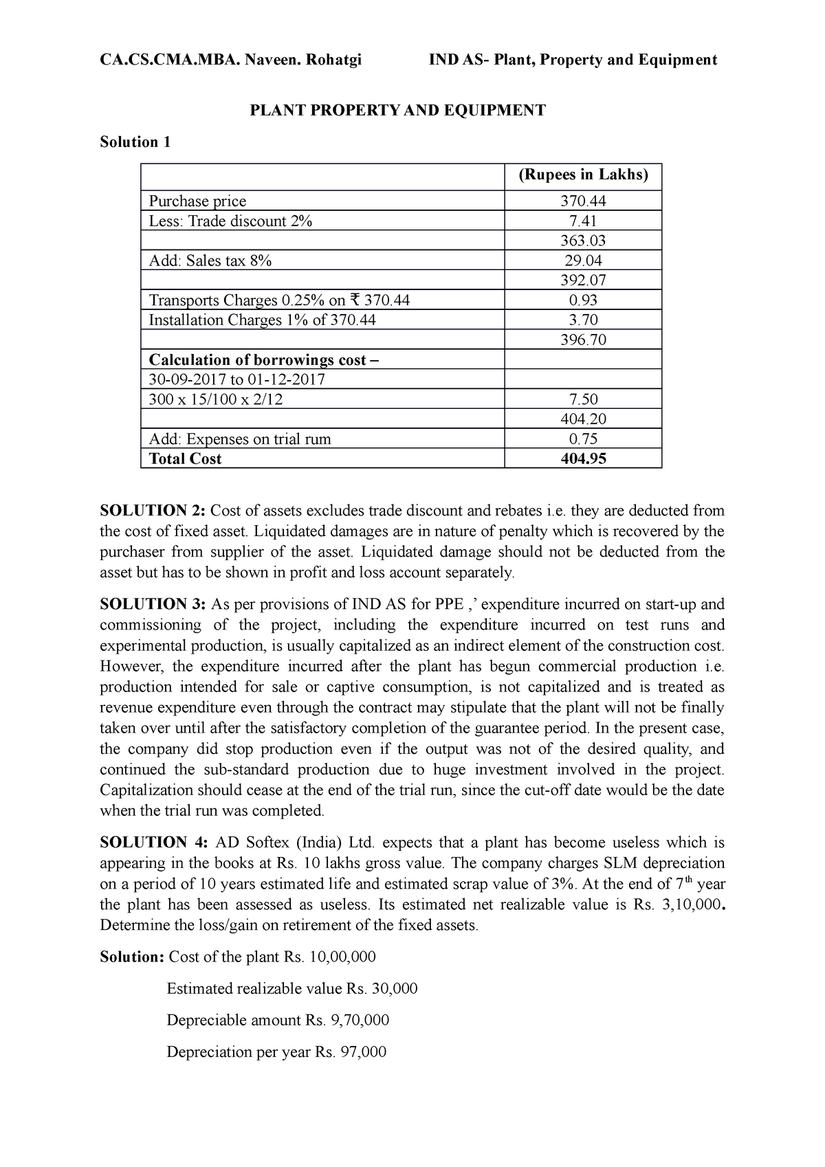 Plant Property And Equipment Solution - PLANT PROPERTY AND EQUIPMENT ...