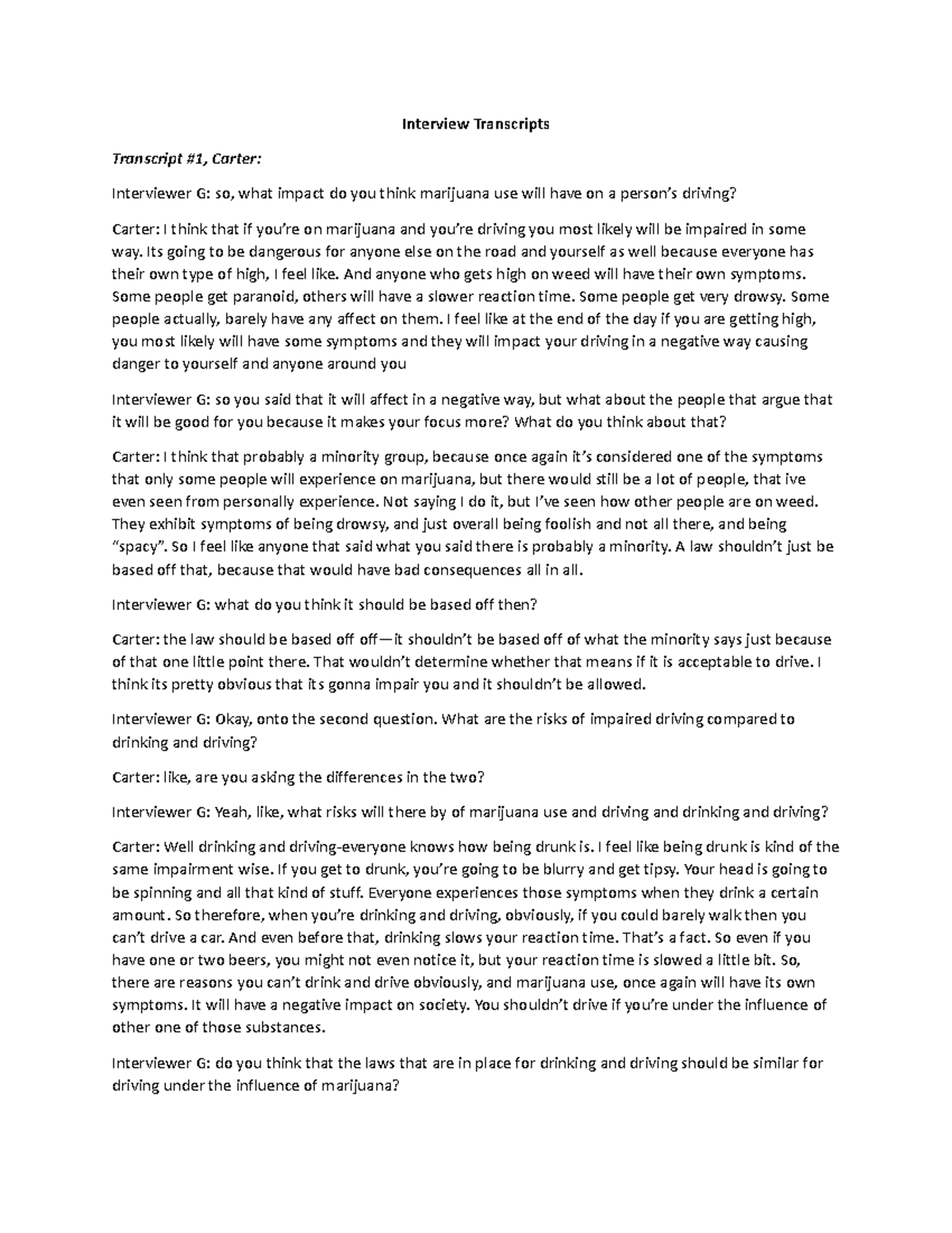 Transcript Example for Group Project - Interview Transcripts Transcript ...