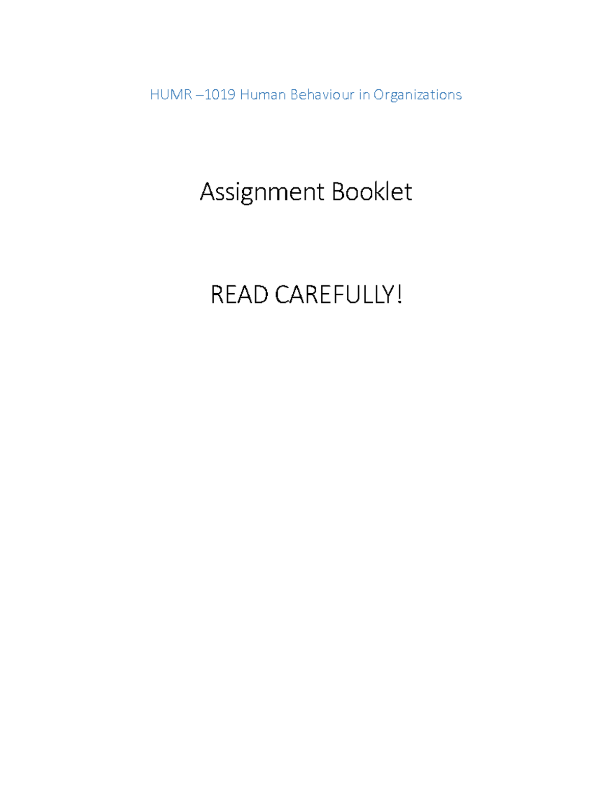 Assignments Booklet FOR THE COLLEGE - HUMR –1019 Human Behaviour in ...