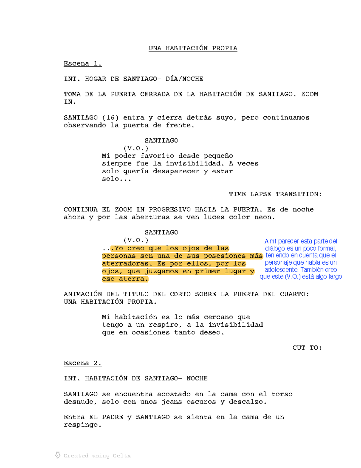 Script Una habitación propia - UNA HABITACIÓN PROPIA ...
